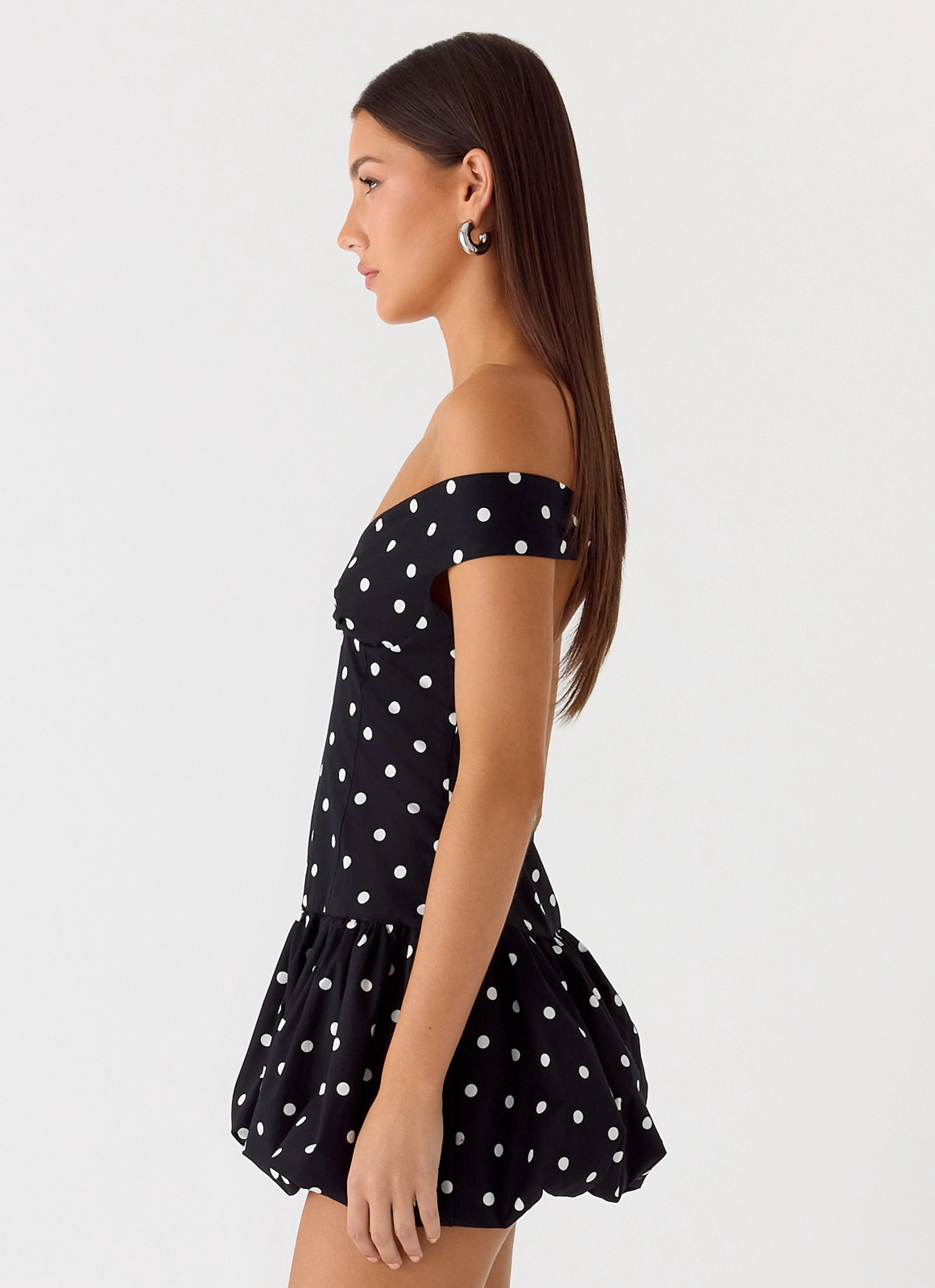 Endless Romance Off Shoulder Mini Dress - Black Polkadot Soft Layers Countryside-Style
