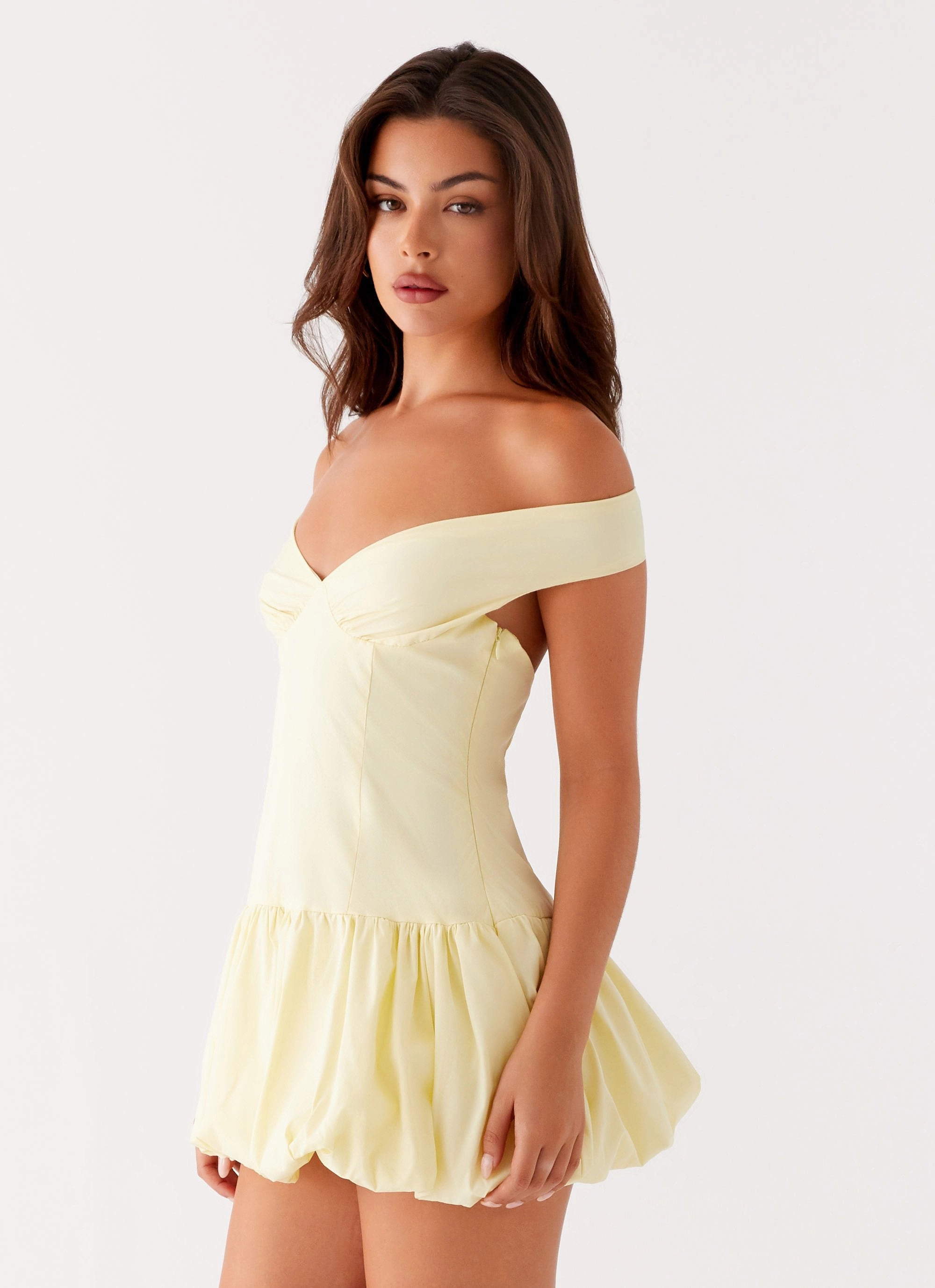Interchangeable-Detail Endless Romance Off Shoulder Mini Dress - Yellow