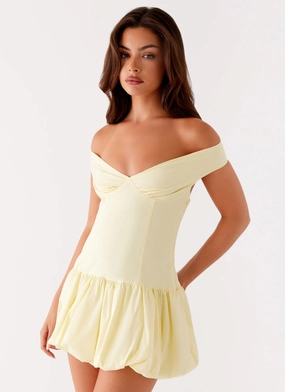 Endless Romance Off Shoulder Mini Dress - Yellow Body Fit Polished Wear