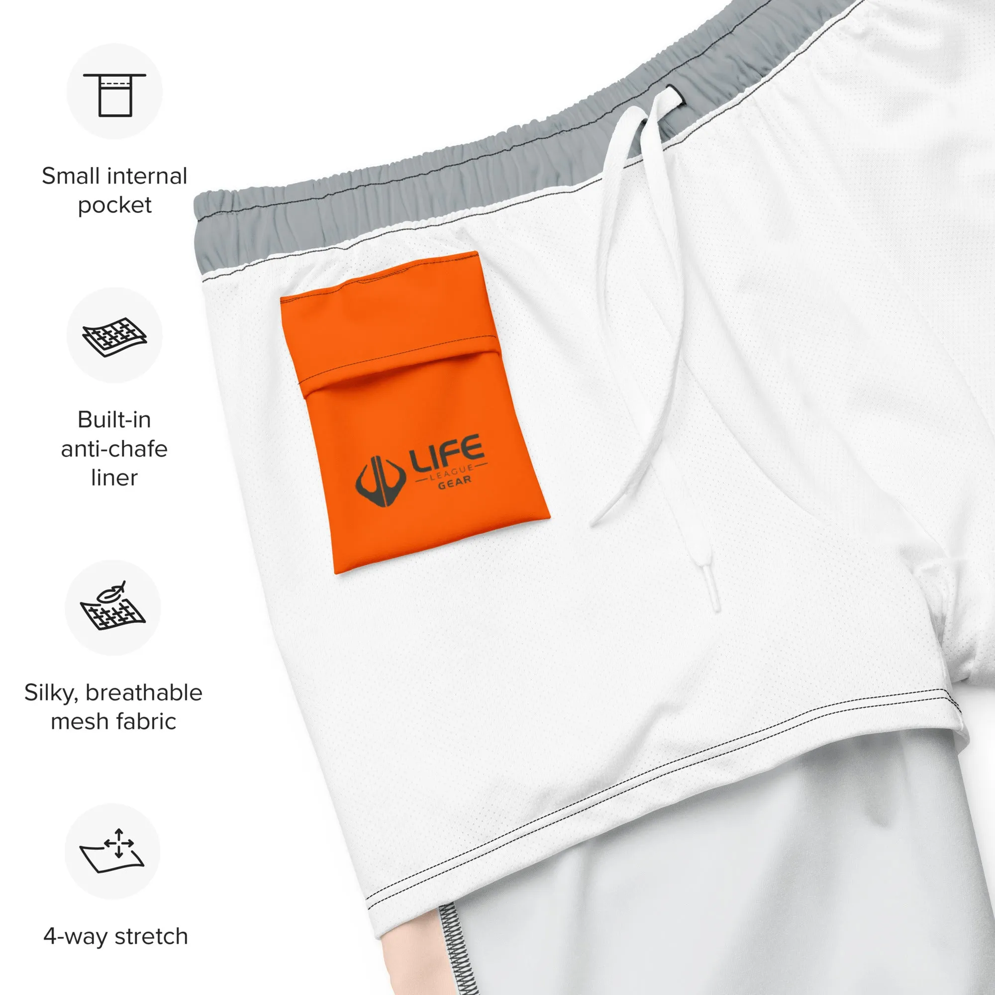 Enjoy Life. - Men's Swim/Gym Hybrid Shorts (LIGHT GREY/ORANGE)