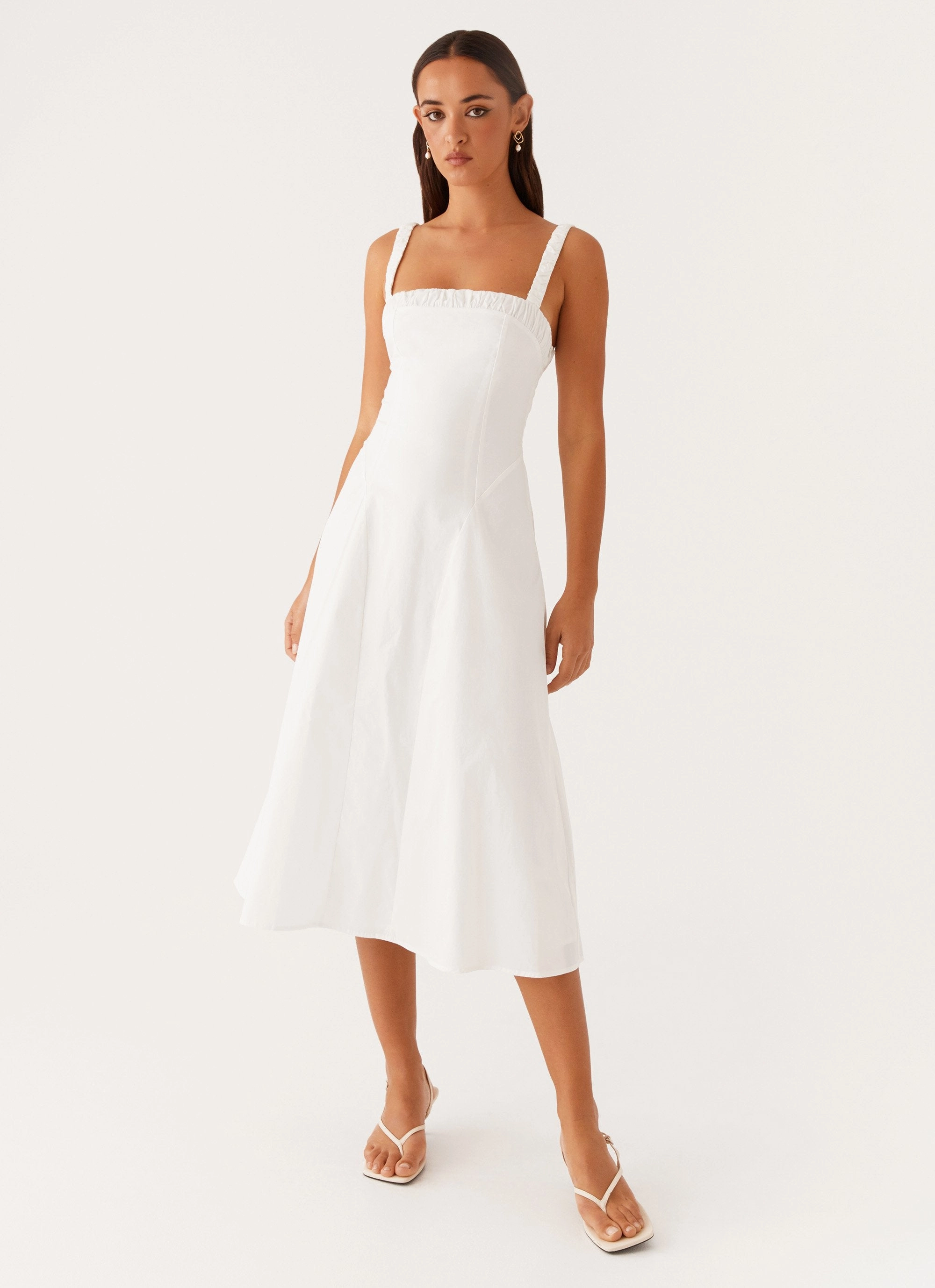 Cozy Base Elegant Waistband Fit Enola Midi Dress - White