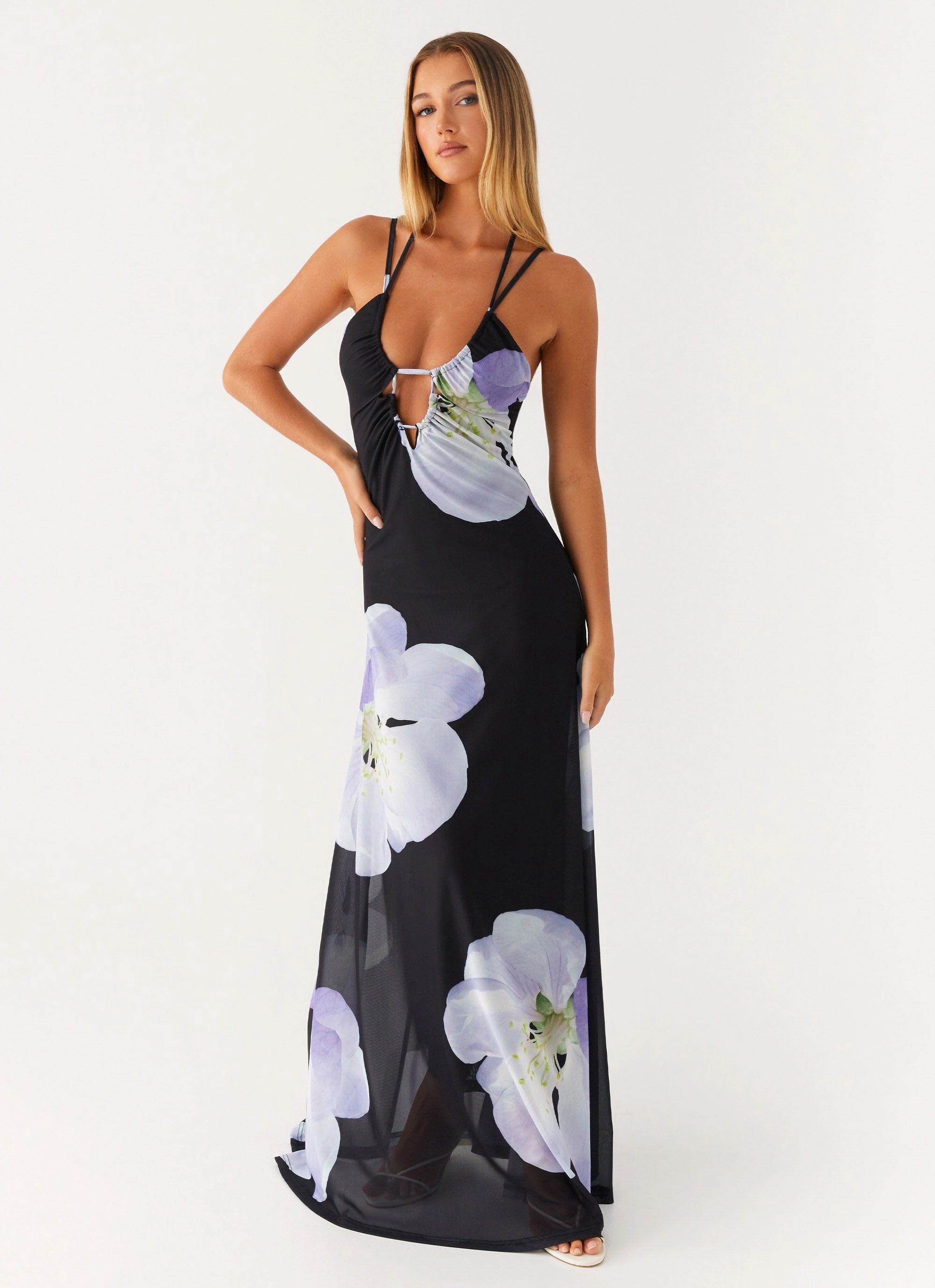 Enrika Maxi Dress - Flower Print Fluid Shape Trendy Waist