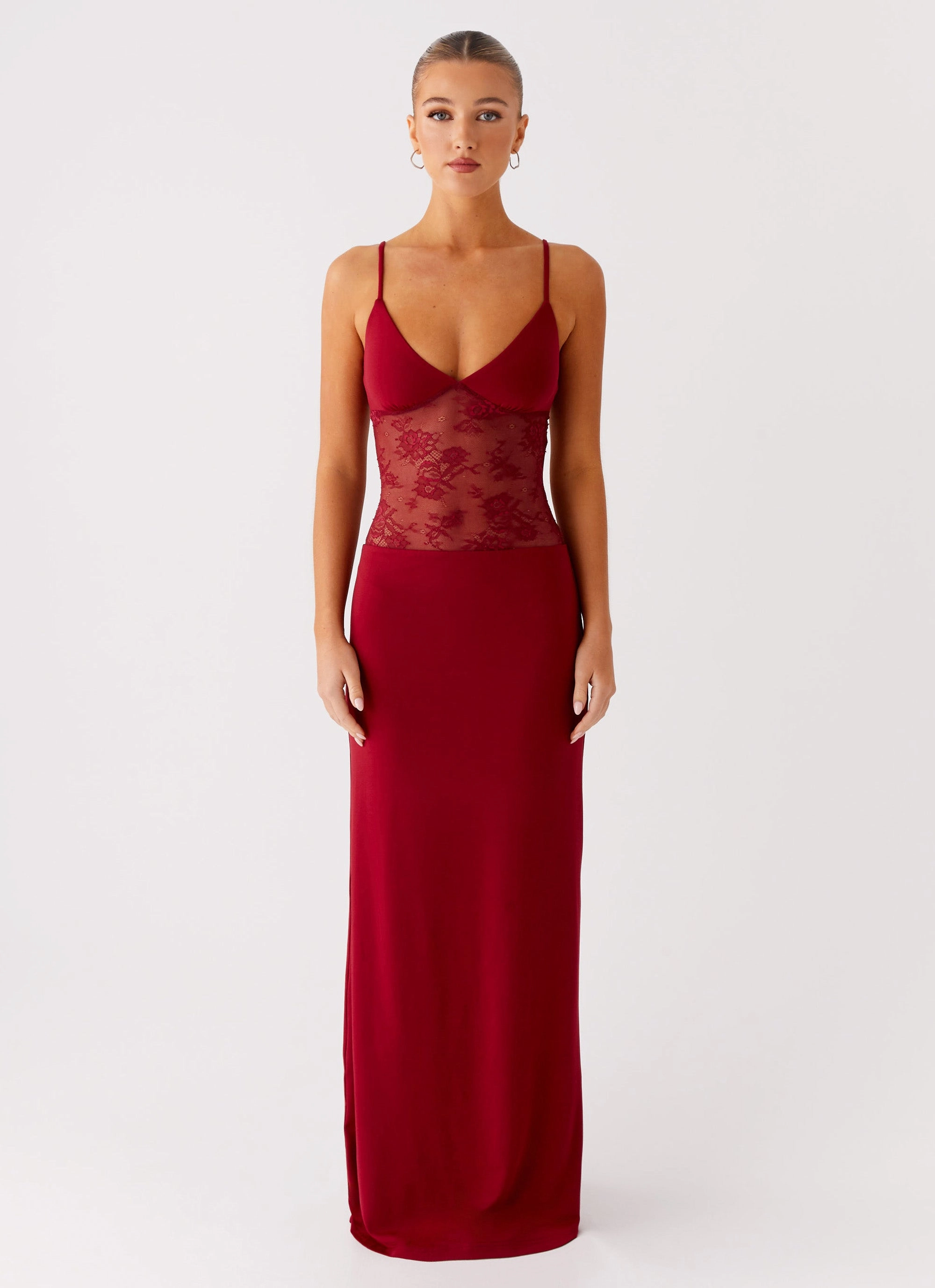 Night Charm Soft Cut Envy Maxi Dress - Maroon