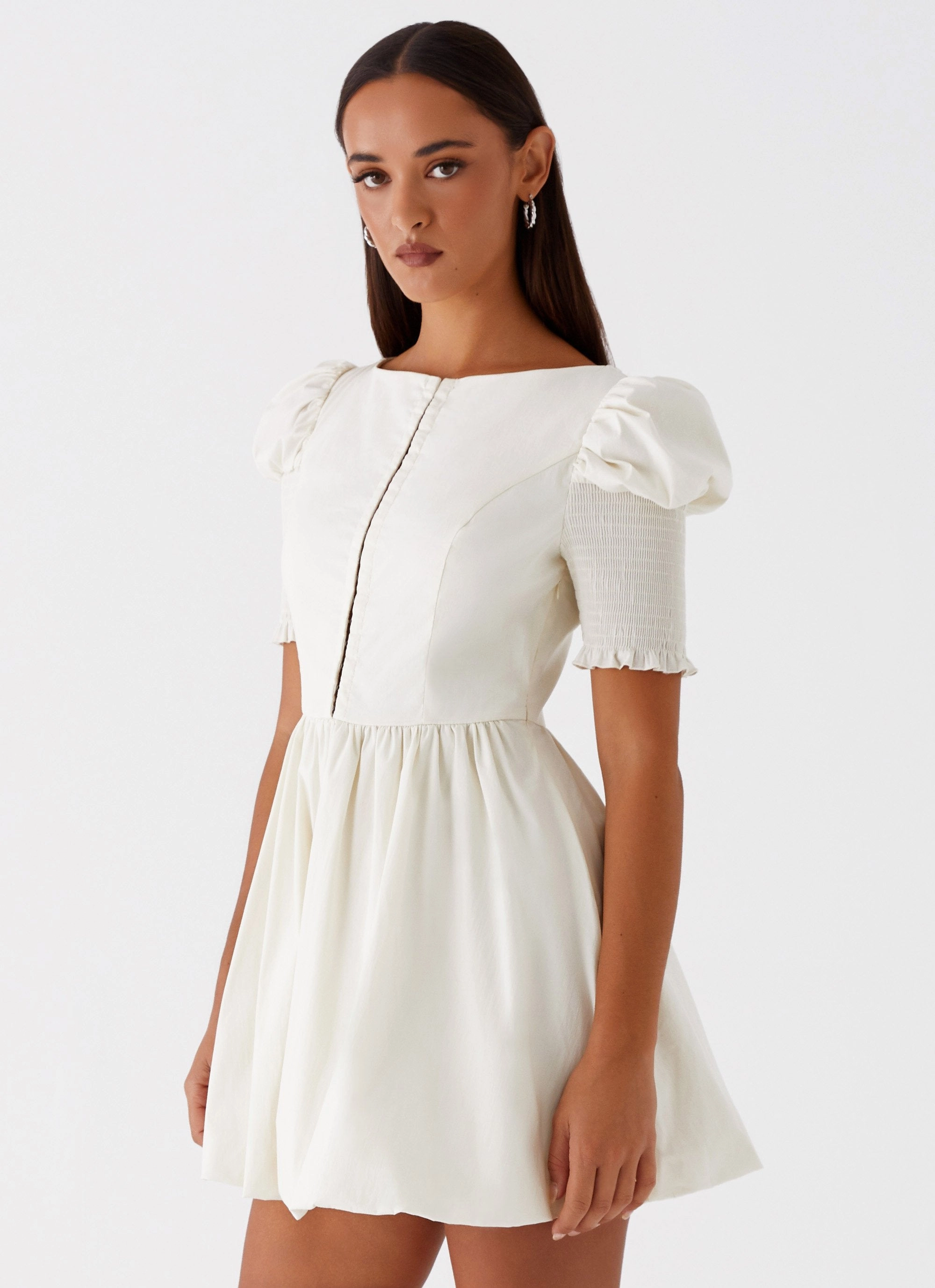 Enya Mini Dress - Ivory Versatile Layer Wear Timeless-Classic