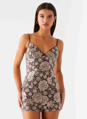 Ergonomic Shoulder Fit Apolina Sequin Cami Top - Chocolate ErgonomicShape Ribbed Collar Design Apolina Sequin Cami Top - Chocolate