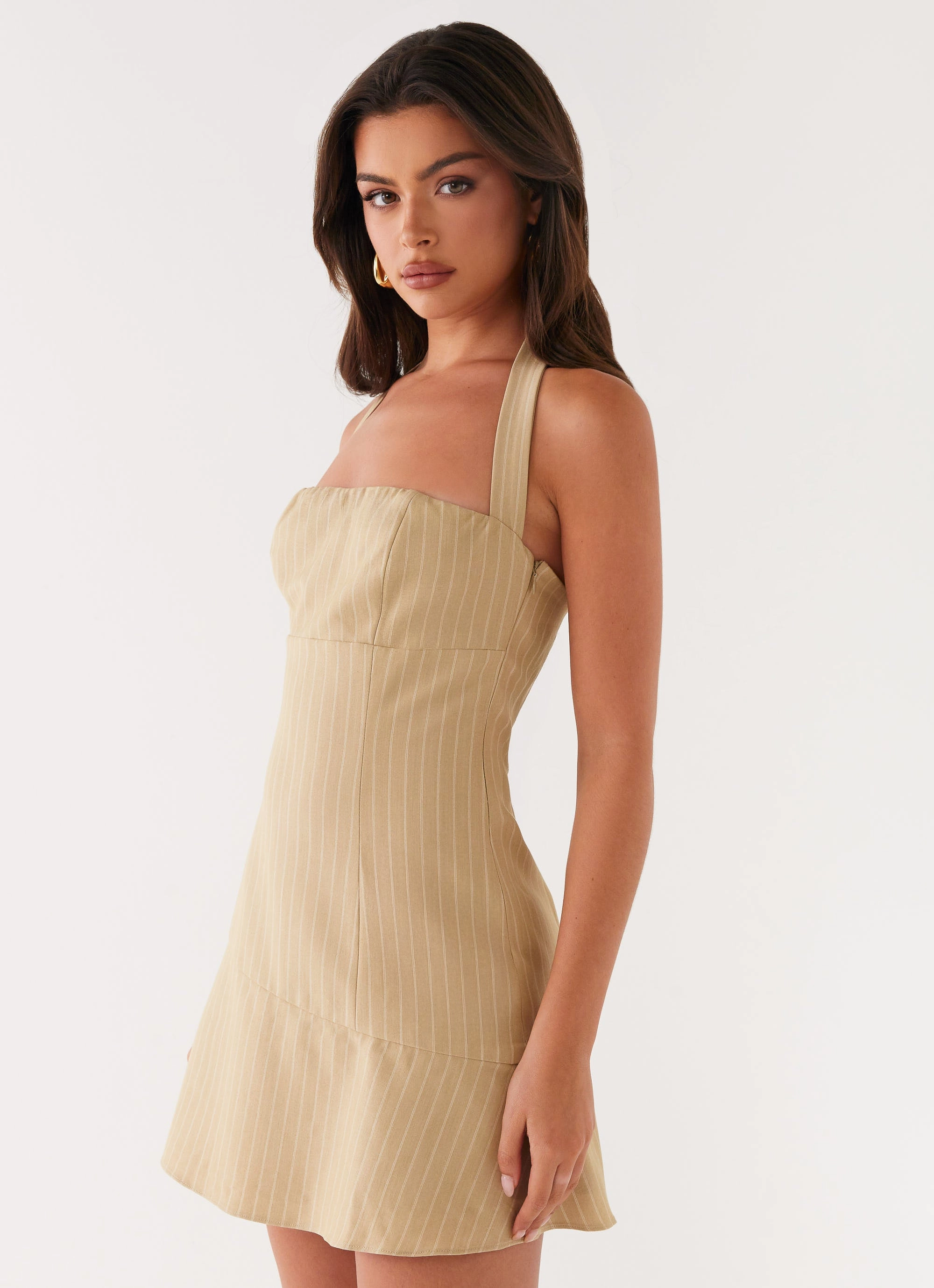 Erica Mini Dress - Beige Stripe Comfy Yet Stylish