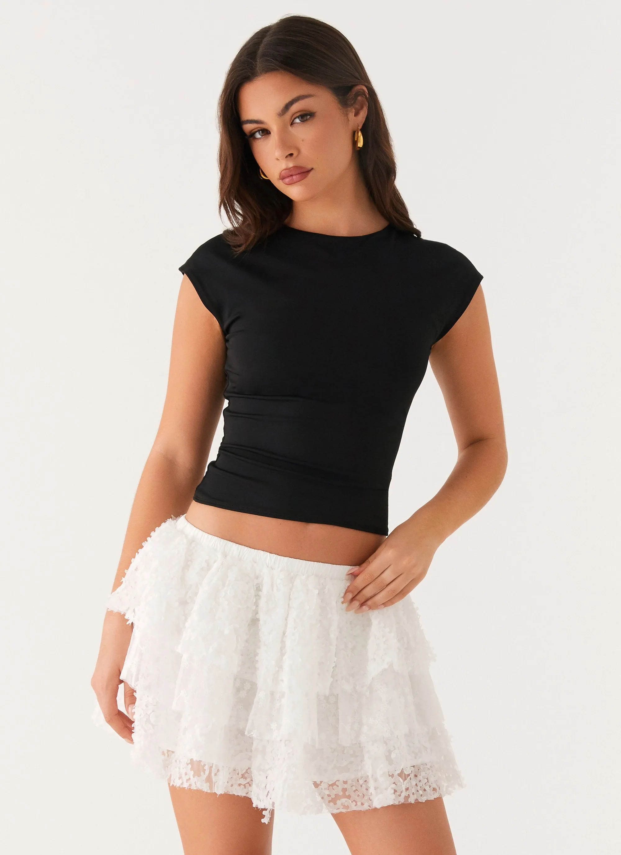 Tonal Layering Style Fusion Erin Layered Mini Skirt - White