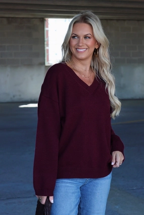 Erin V-Neck Sweater - Maroon Versatile Shirt Bamboo Derived Material