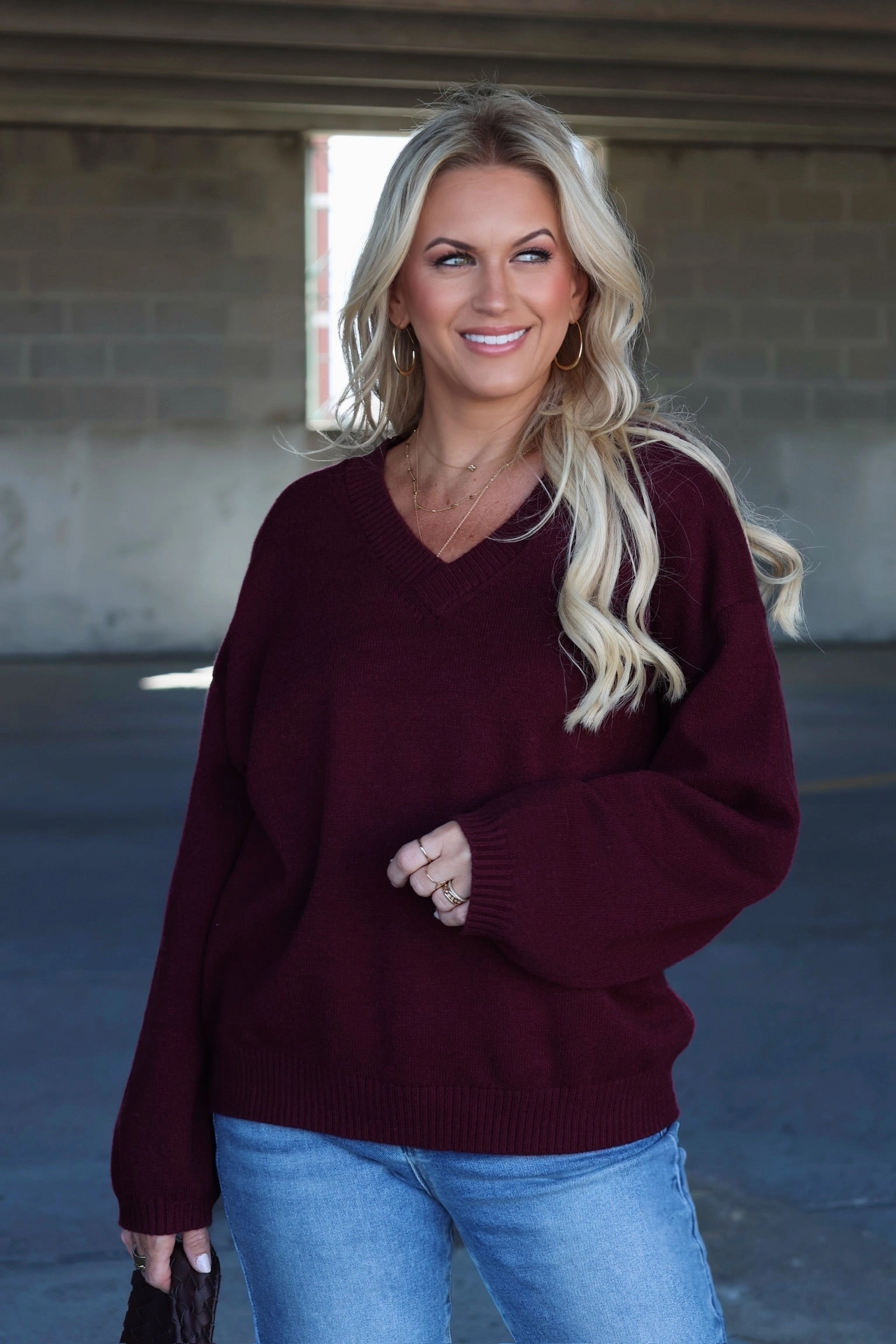 Bold Design Hybrid Fabric Blend Erin V-Neck Sweater - Maroon