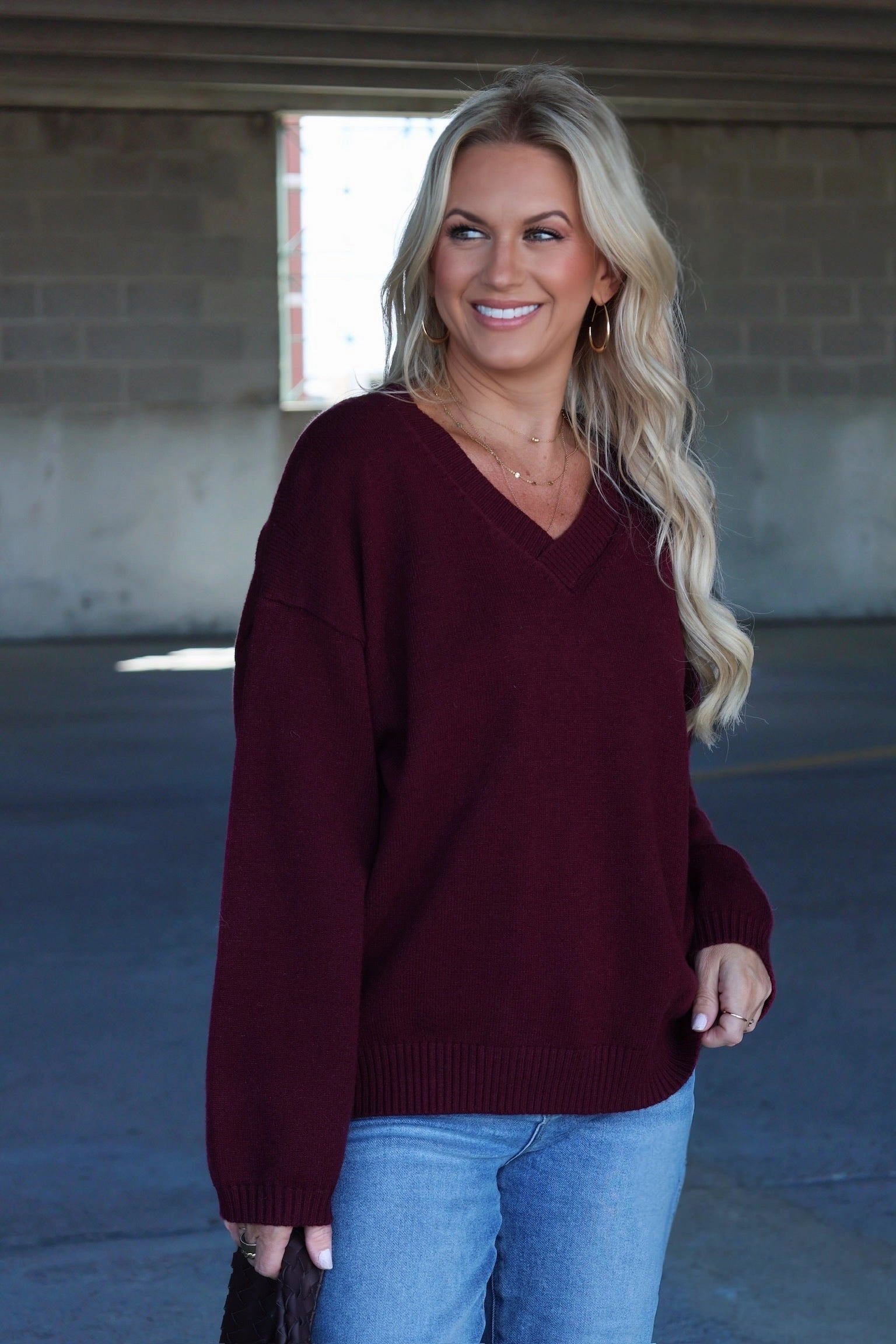 Erin V-Neck Sweater - Maroon Versatile Shirt Bamboo Derived Material