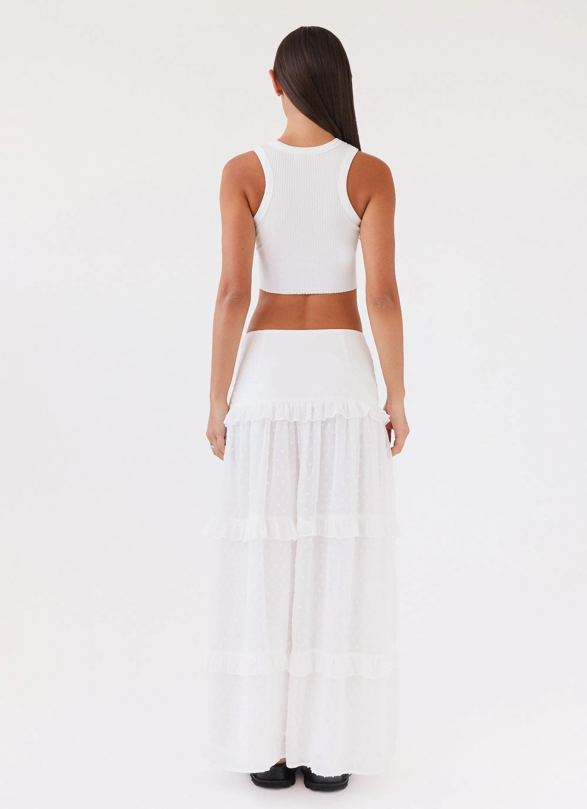 Esmeralda Maxi Skirt - White Smooth Edging High Waist
