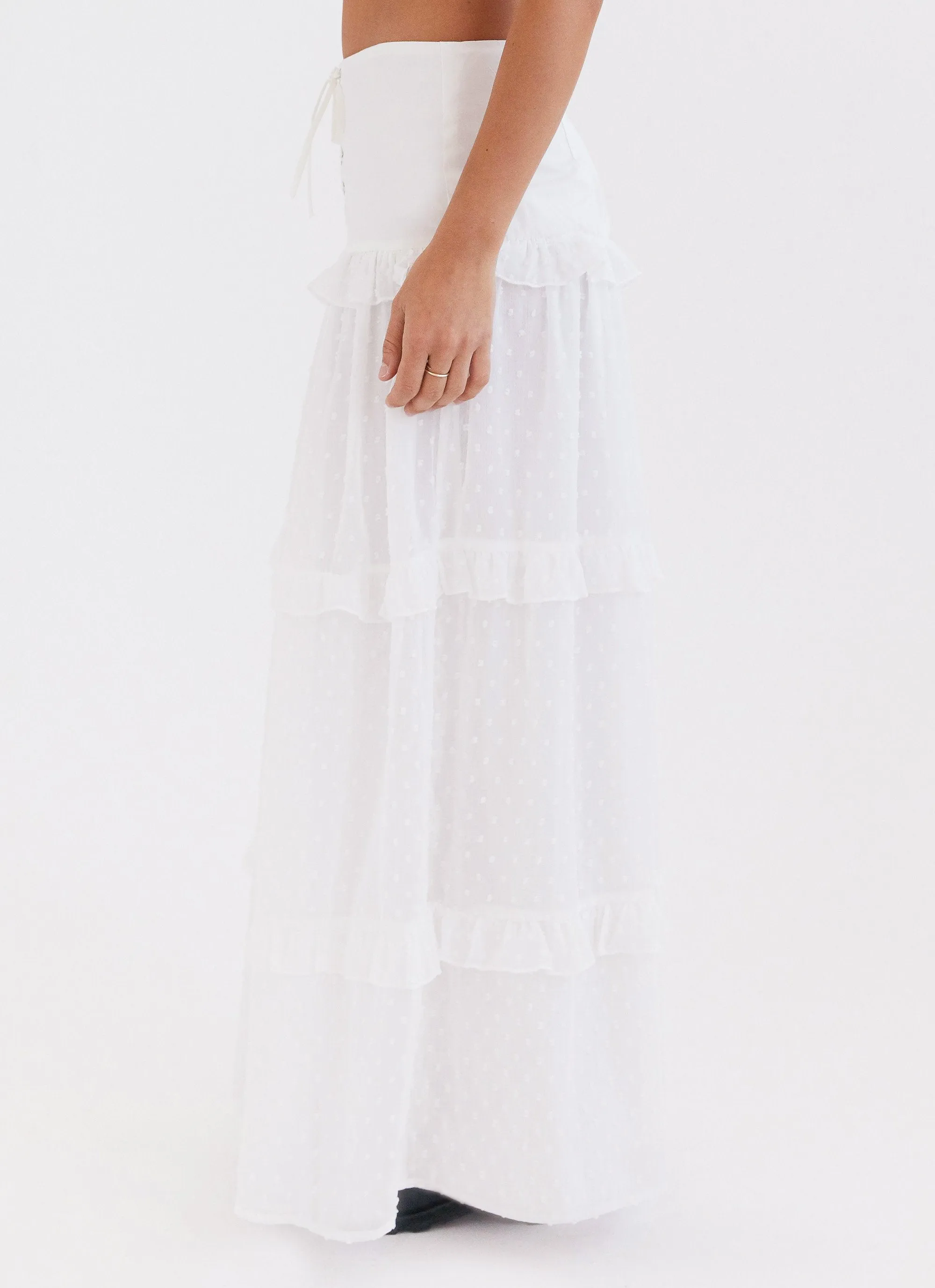 Esmeralda Maxi Skirt - White Comfort Waistline