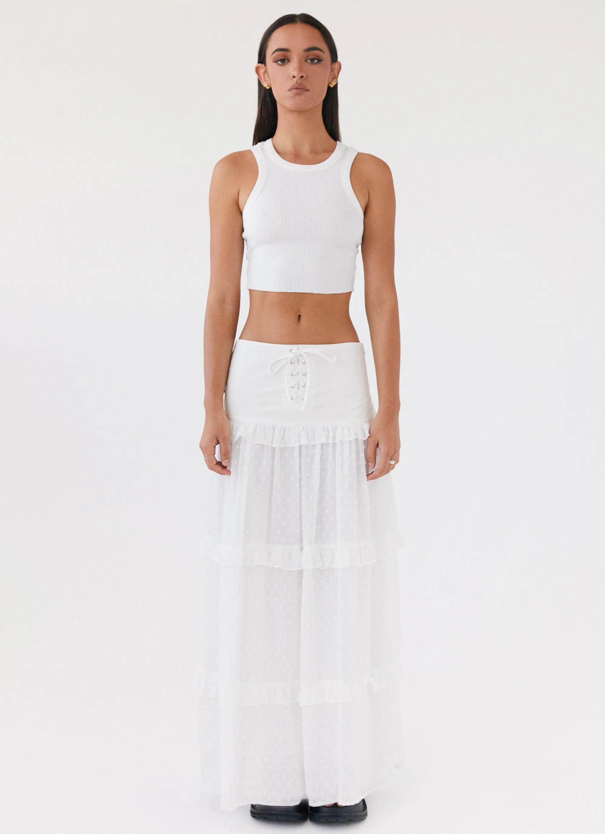 Breathable Lining Mix Texture Esmeralda Maxi Skirt - White