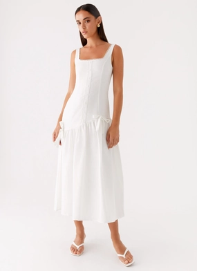 Esmerelda Midi Dress - White Lace Up Back FoldablePackaging Resort Outfit Esmerelda Midi Dress - White