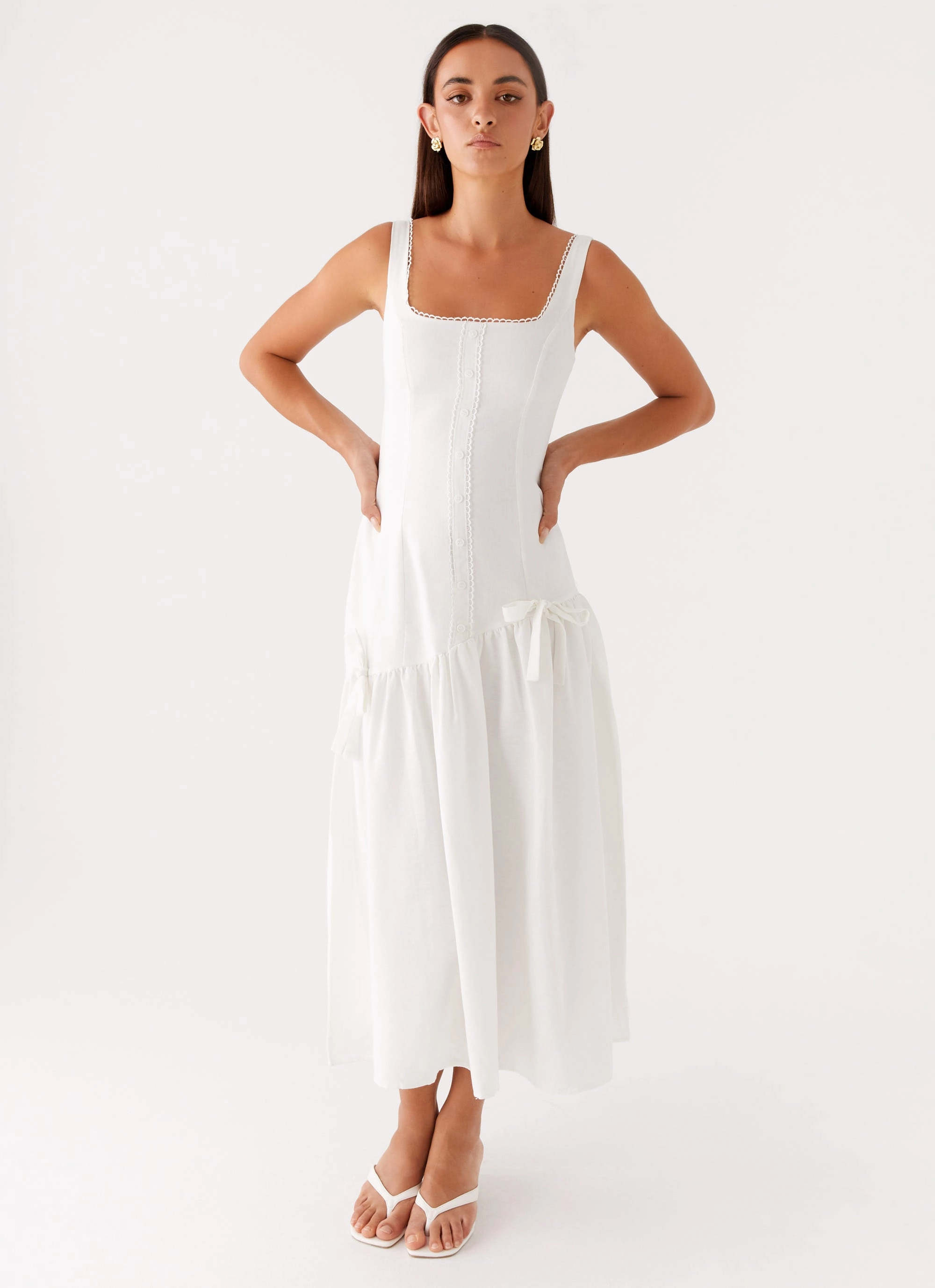 Esmerelda Midi Dress - White Chill Piece Sleek Texture