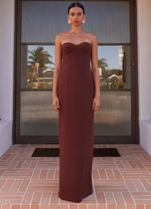 All-Weather Ready Date night Esra Strapless Maxi Dress - Chocolate