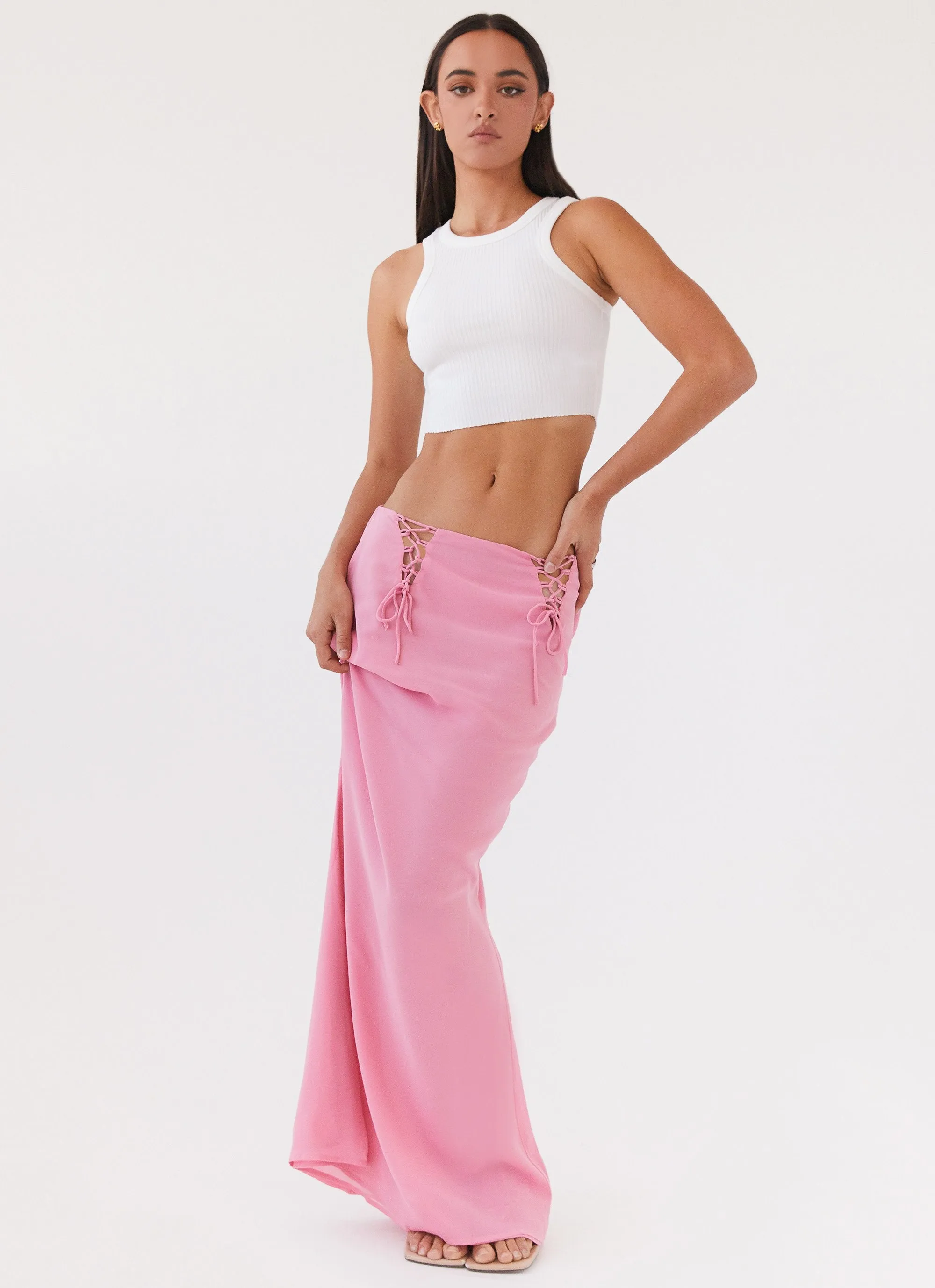 Lightweight Material Chella Tie Up Skirt - Pink