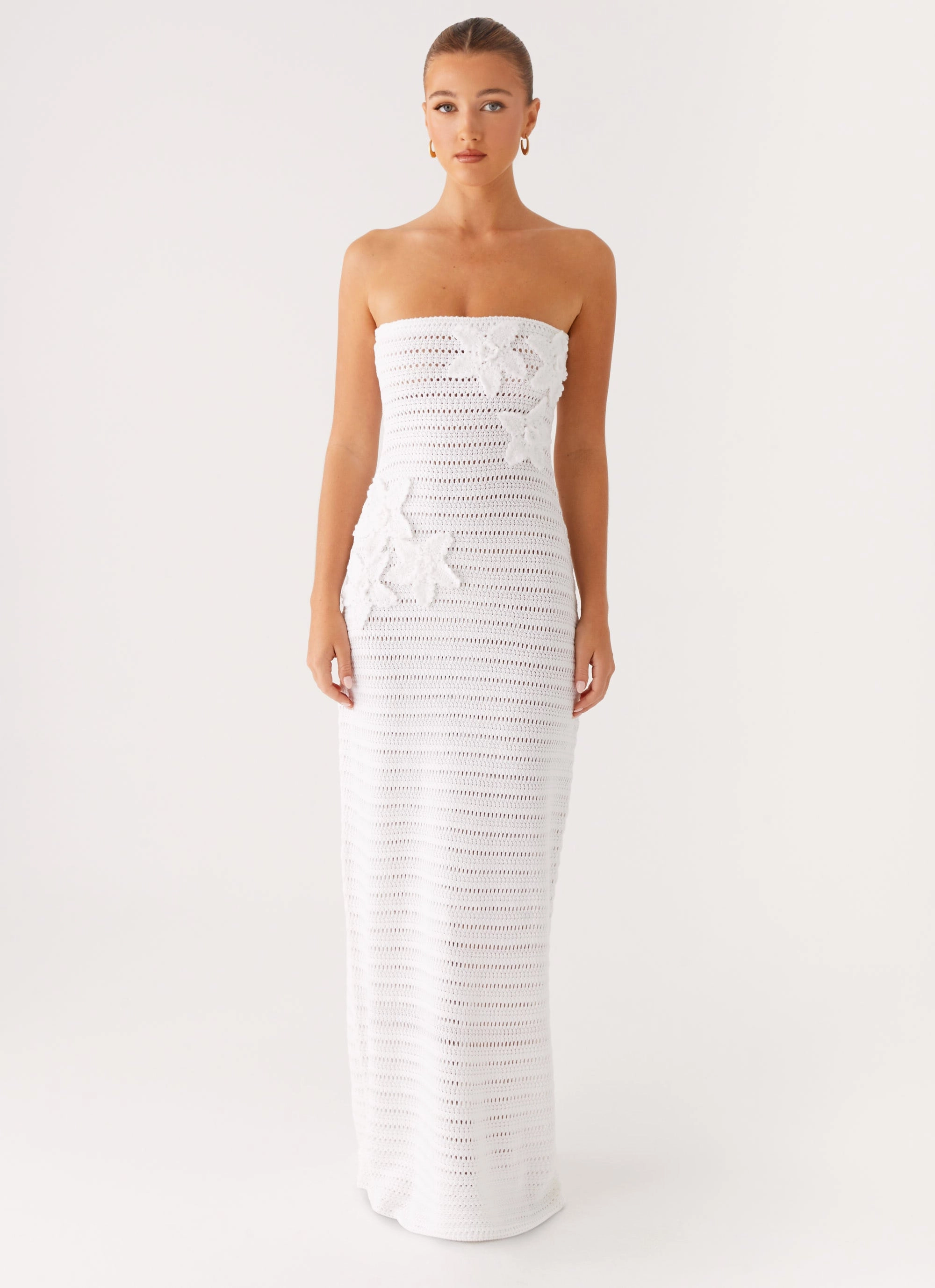 Diaz Crochet Maxi Dress - White Flattering and Effortless Casual Vibes