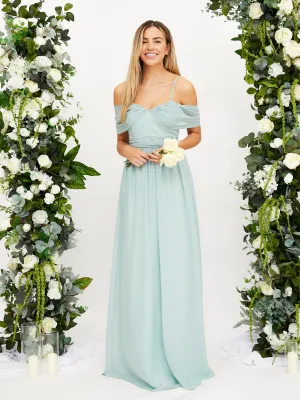 Tailored Style Cold Shoulder Maxi Chiffon Dress / Sage