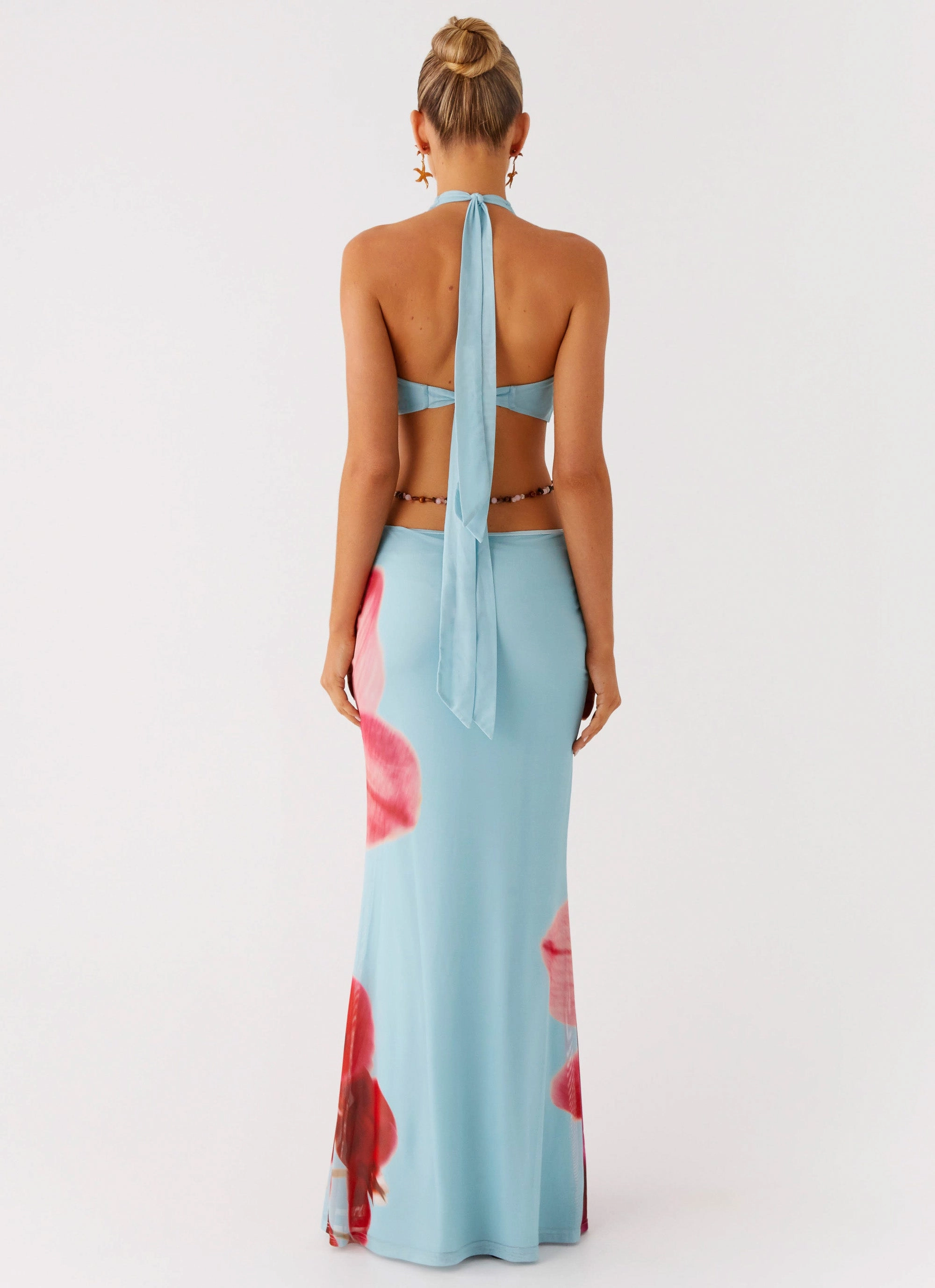 High Waist Time To Dance Maxi Dress - Turquoise Bloom