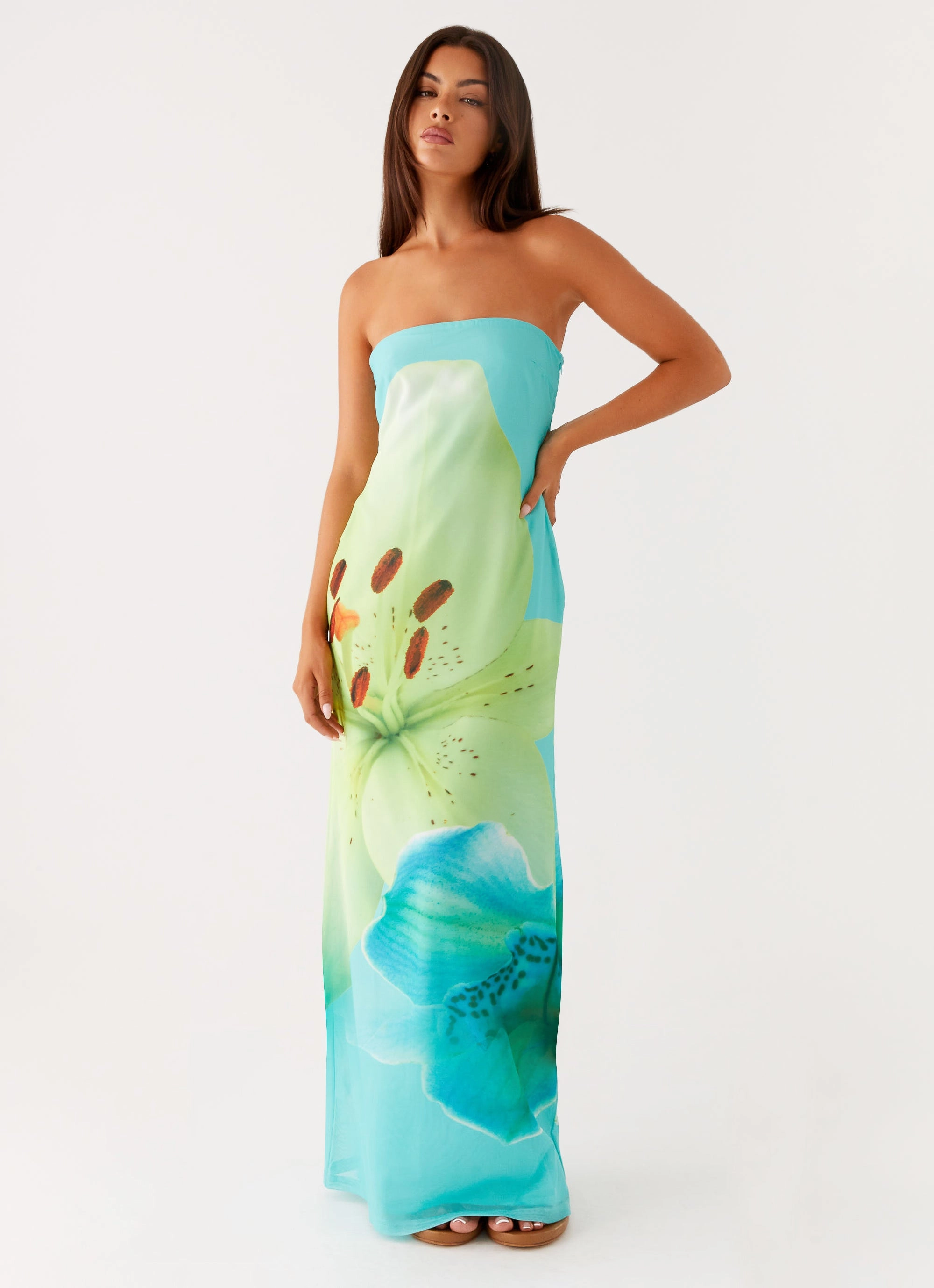 Coral Soft Layer Safe Darcy Maxi Dress - Turquoise Floral