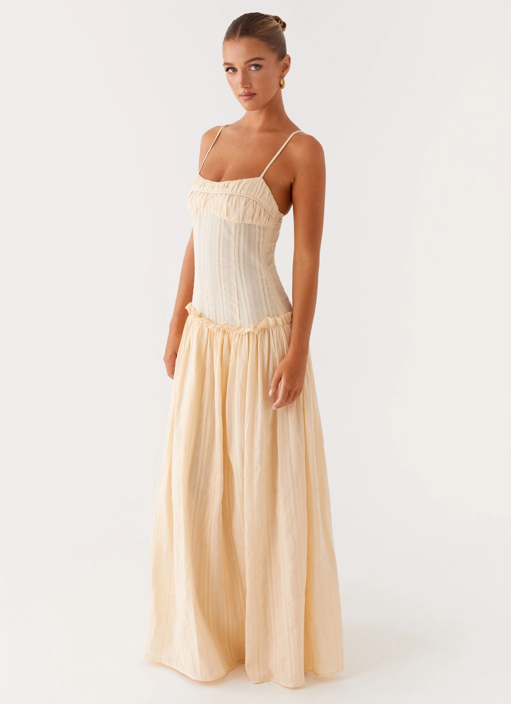 Jacinda Drop Waist Maxi Dress - Cream Flower Soft