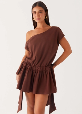 Ettie Mini Dress - Chocolate Khaki Shade Ettie Mini Dress - Chocolate Casual chic dress