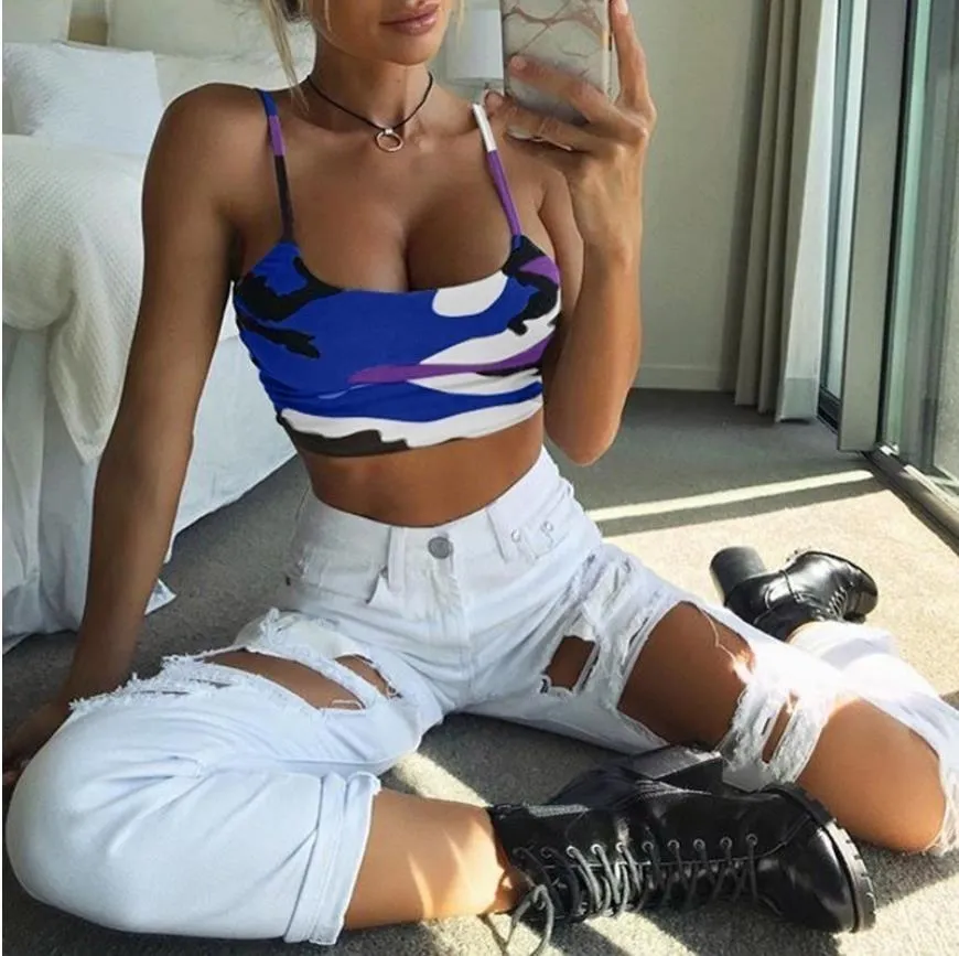 Europe Women Camo Prints Printed Bra Spaghetti Strap Camisole