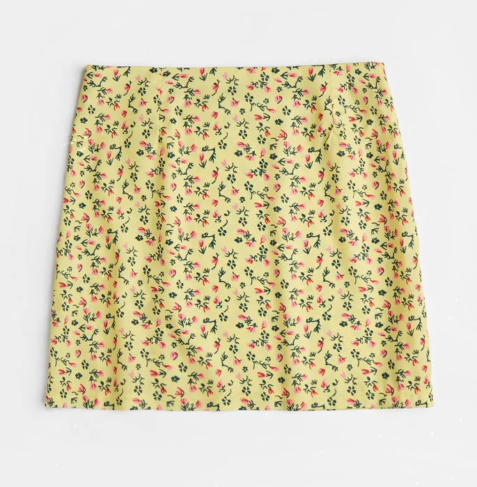 Europe Women INS Popular Floral Splitted Fitted Slim Look A-Line Skirt