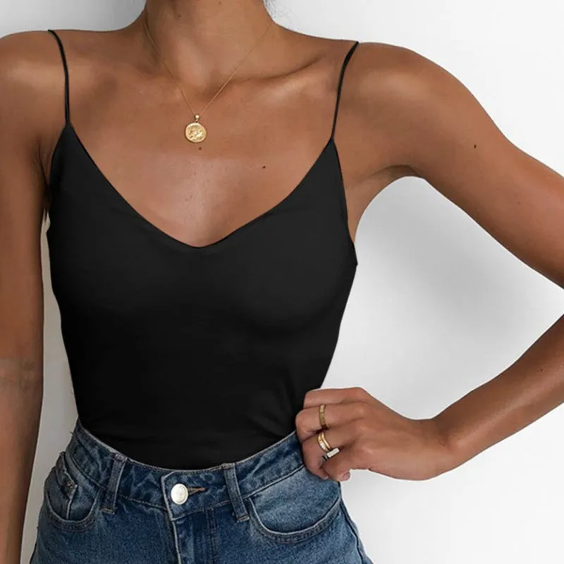 Europe Women Summer Solid Colored Strap Slim Look Tank Top Camisole Outdoor Tank Top