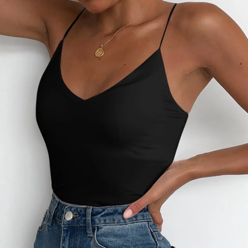 Europe Women Summer Solid Colored Strap Slim Look Tank Top Camisole Outdoor Tank Top
