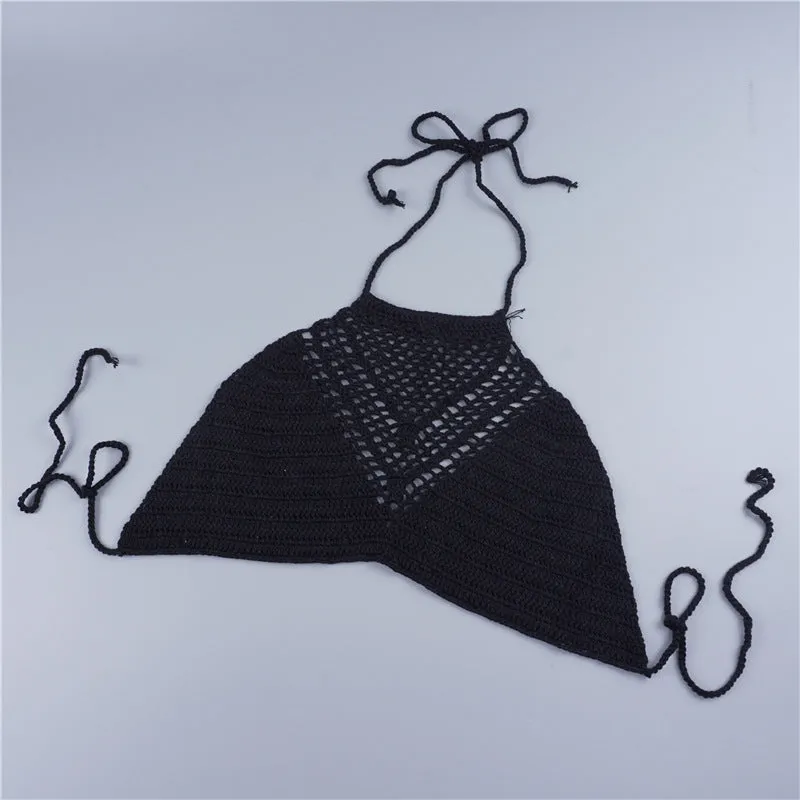 Europe Women Swimsuit Bikini See Through Tank Top Halter Bare Back Bralette Swimwear