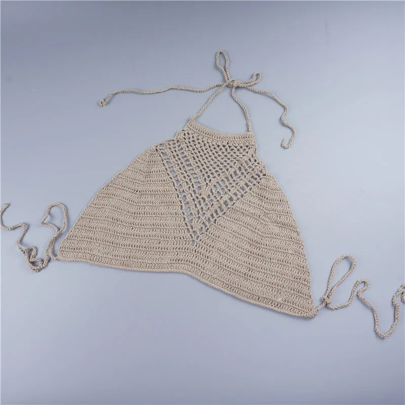 Europe Women Swimsuit Bikini See Through Tank Top Halter Bare Back Bralette Swimwear