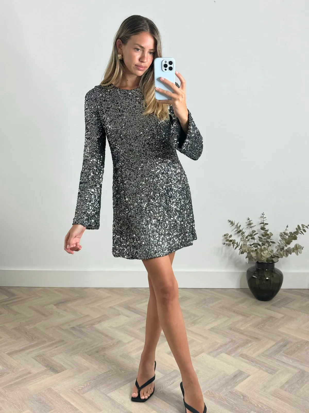 Evelyn Sequin Bow Back Mini Dress in Black Anniversary-Event effortless grace