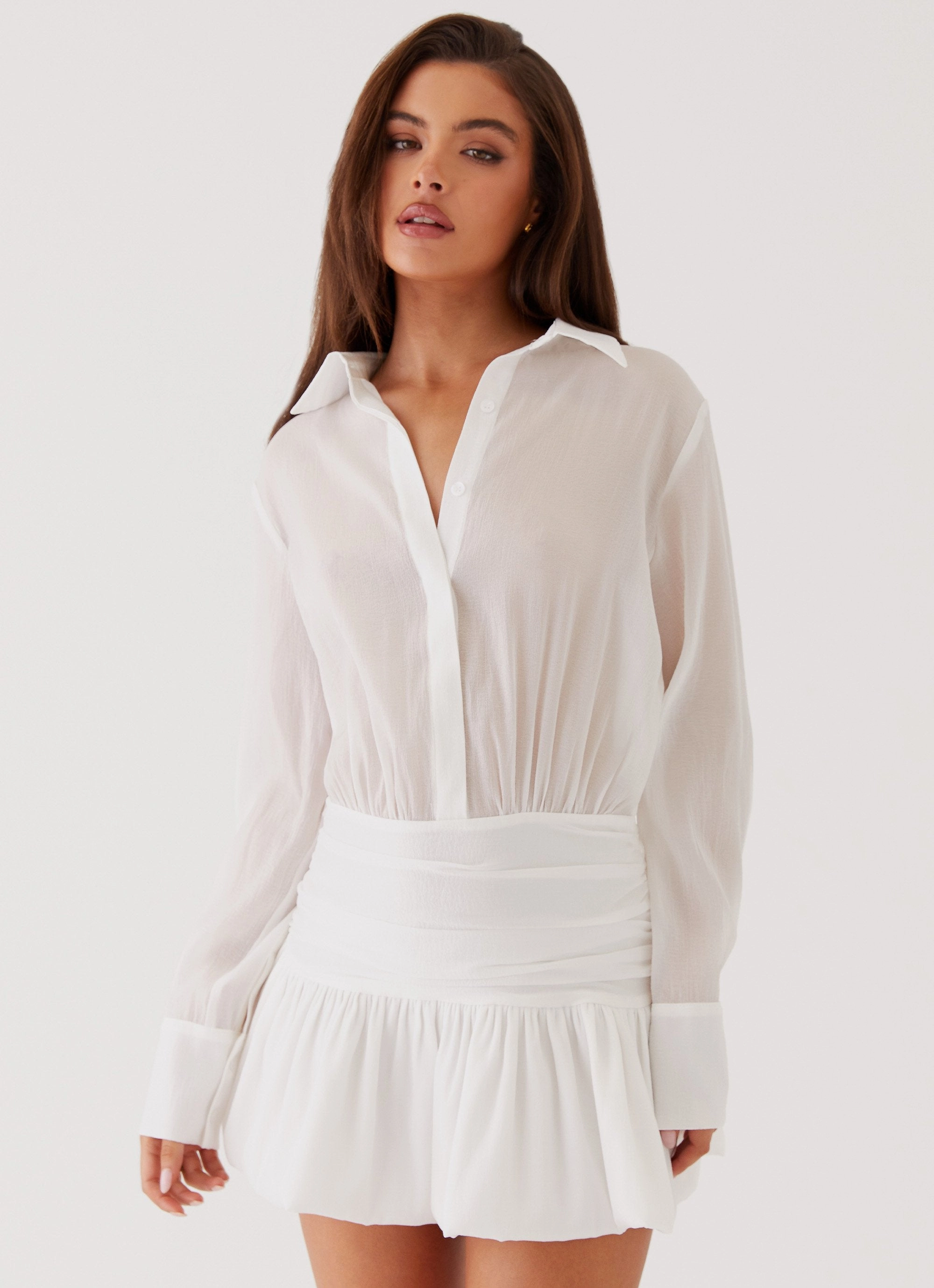 All Look Vintage feel Rae Long Sleeve Shirt Dress - White