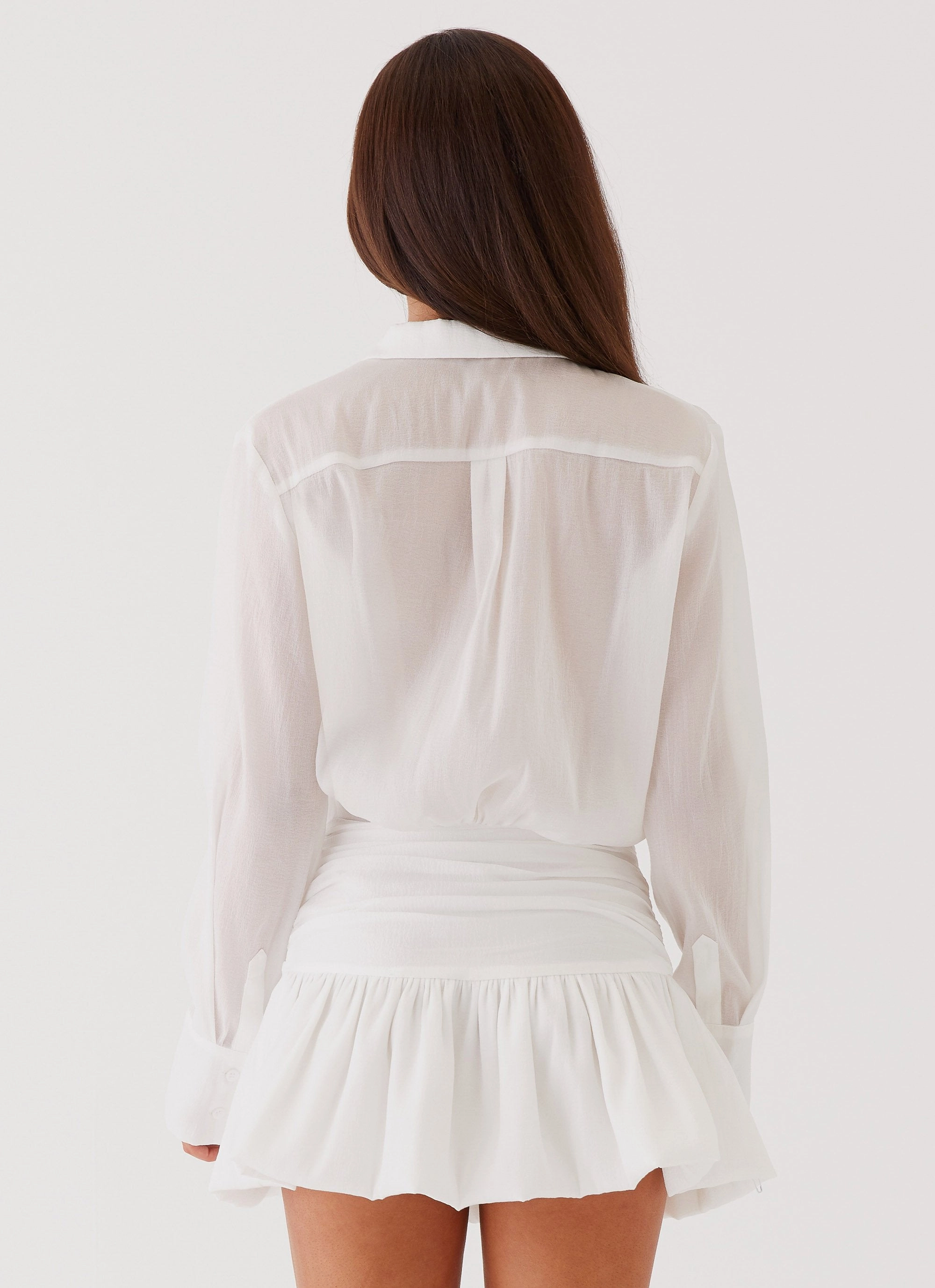 Sheer Layer Rae Long Sleeve Shirt Dress - White