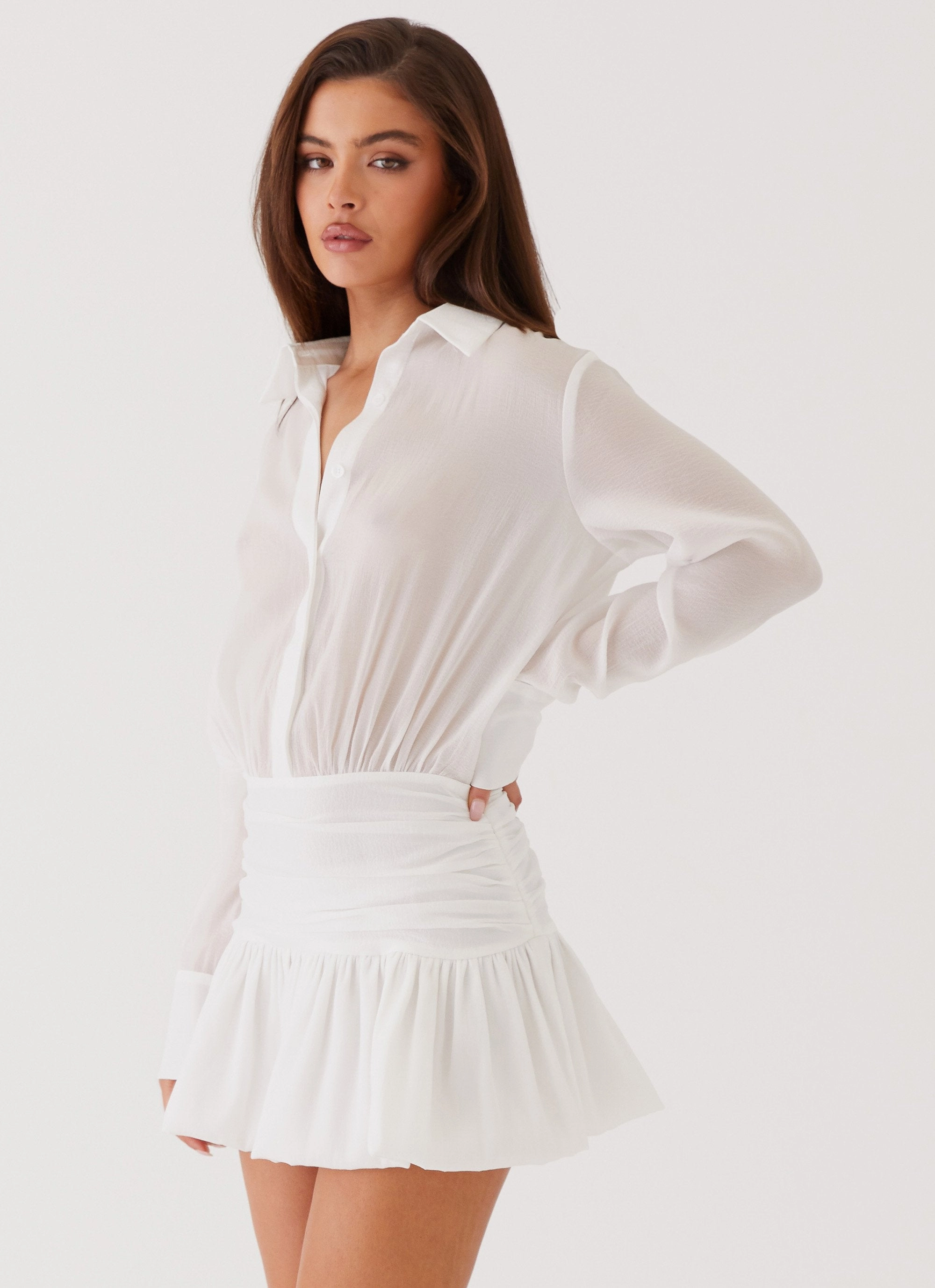 Subtle Mood Rae Long Sleeve Shirt Dress - White