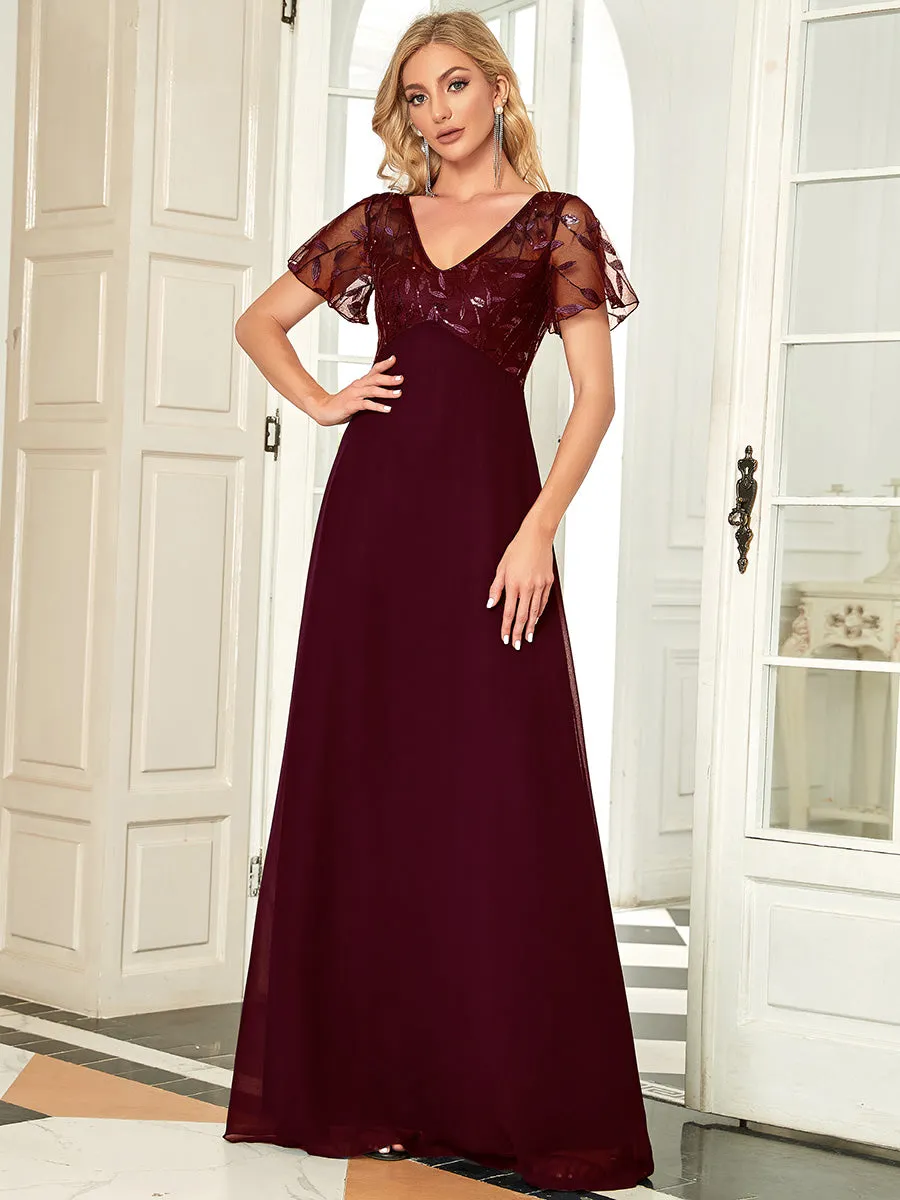 Ever-Pretty Floral Lace Sequin Print Evening Dresses  with Cap Sleeve EZ07706