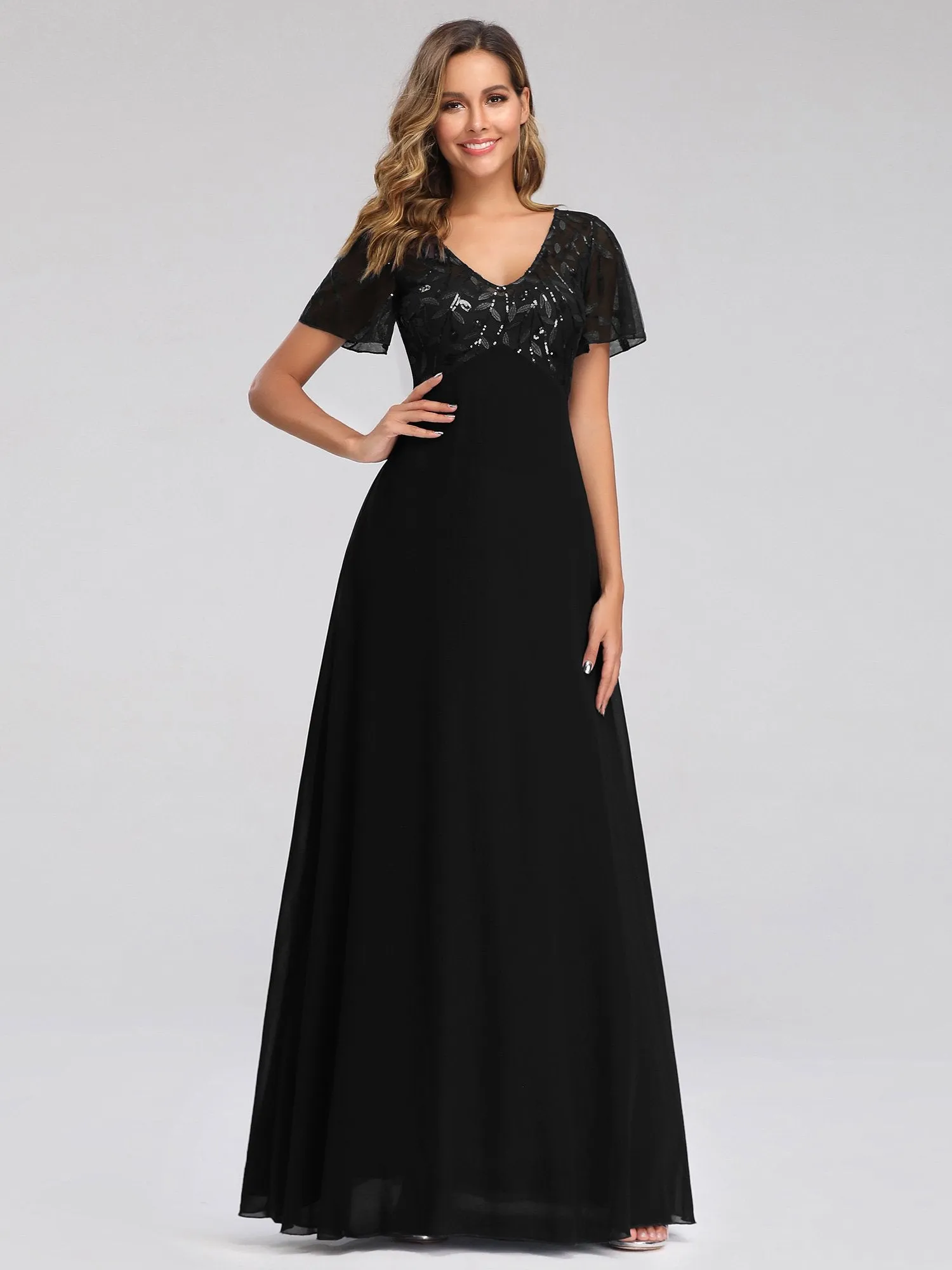 Ever-Pretty Floral Lace Sequin Print Evening Dresses  with Cap Sleeve EZ07706