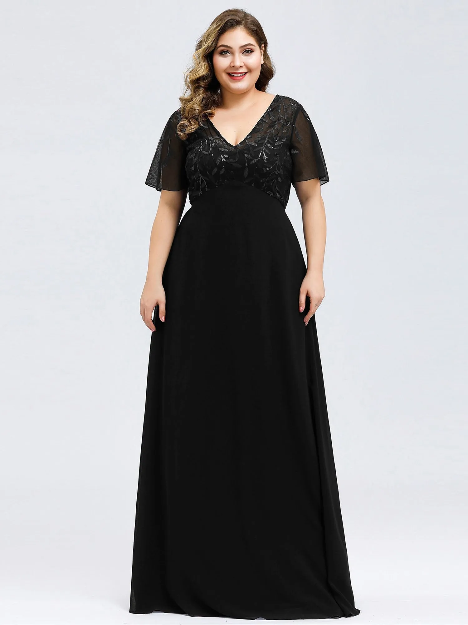 Ever-Pretty Floral Lace Sequin Print Evening Dresses  with Cap Sleeve EZ07706