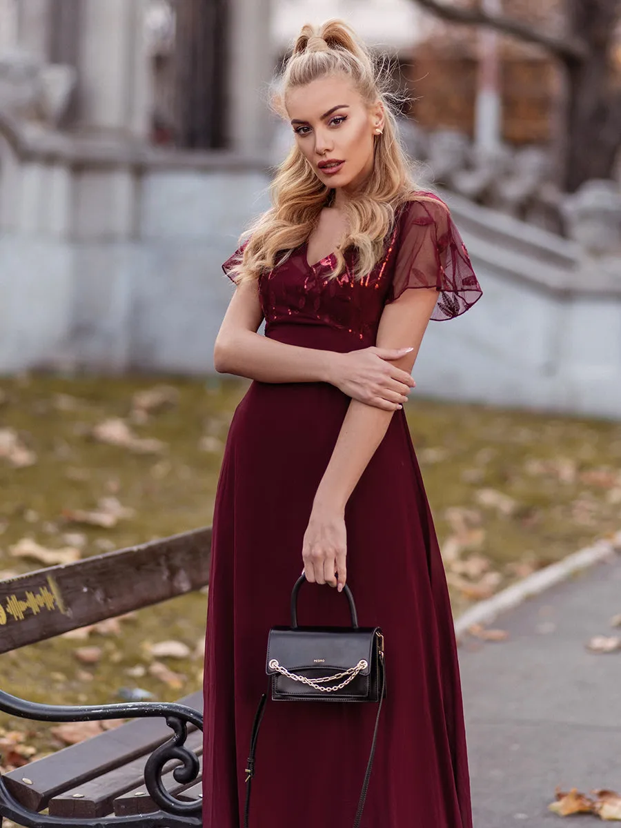 Ever-Pretty Floral Lace Sequin Print Evening Dresses  with Cap Sleeve EZ07706