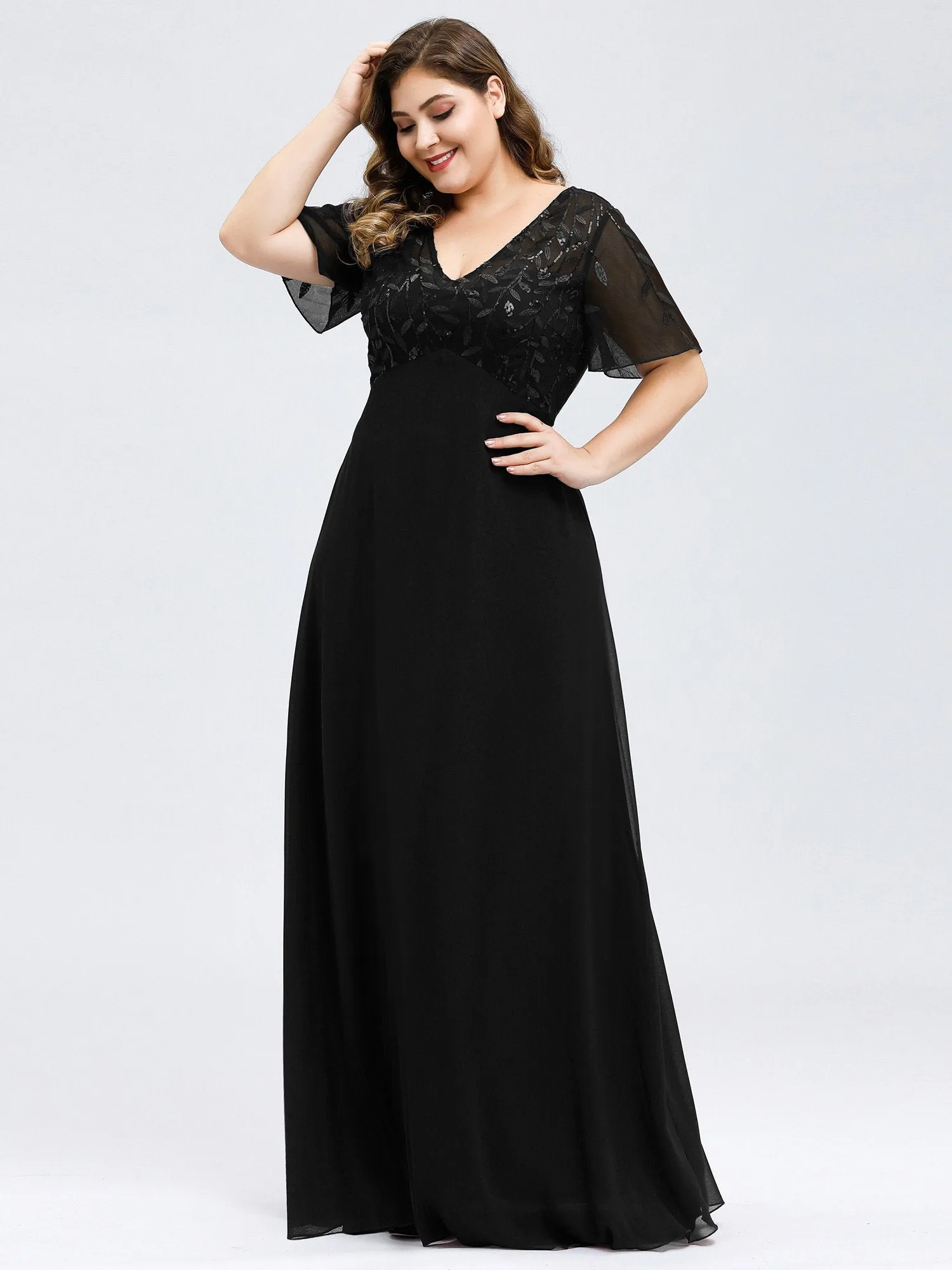 Ever-Pretty Floral Lace Sequin Print Evening Dresses  with Cap Sleeve EZ07706