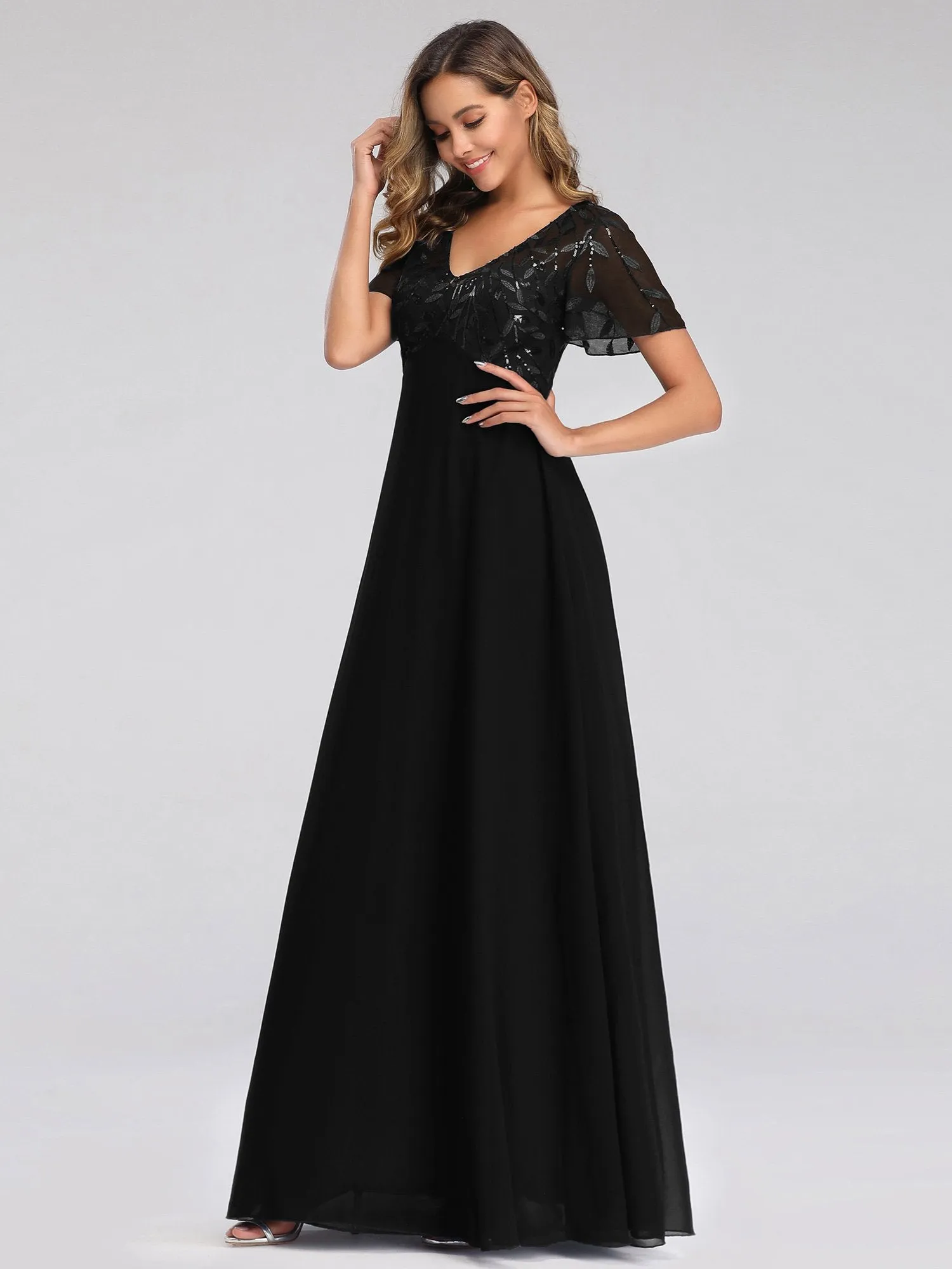 Ever-Pretty Floral Lace Sequin Print Evening Dresses  with Cap Sleeve EZ07706