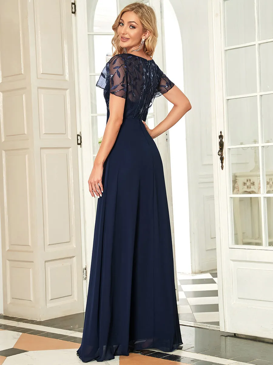 Ever-Pretty Floral Lace Sequin Print Evening Dresses  with Cap Sleeve EZ07706