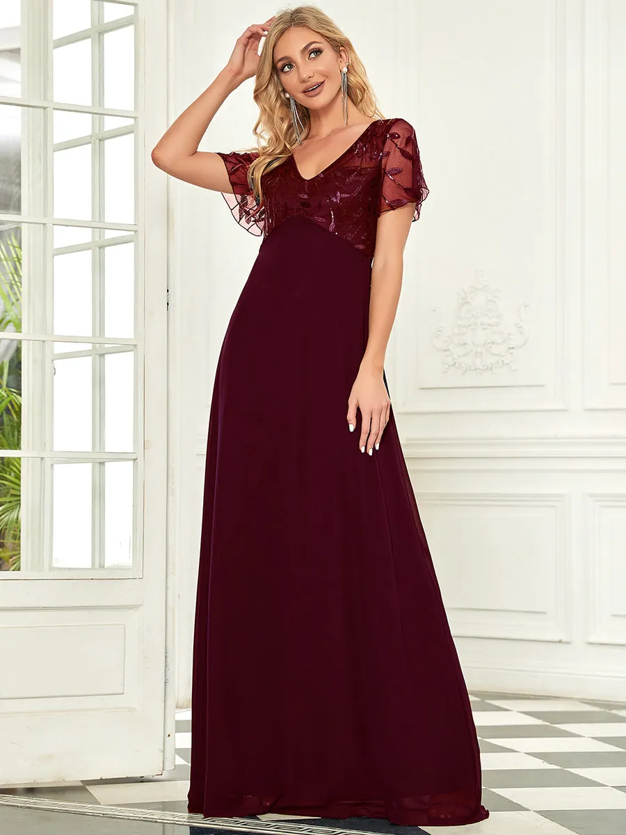 Ever-Pretty Floral Lace Sequin Print Evening Dresses  with Cap Sleeve EZ07706