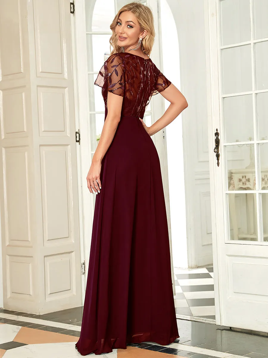 Ever-Pretty Floral Lace Sequin Print Evening Dresses  with Cap Sleeve EZ07706