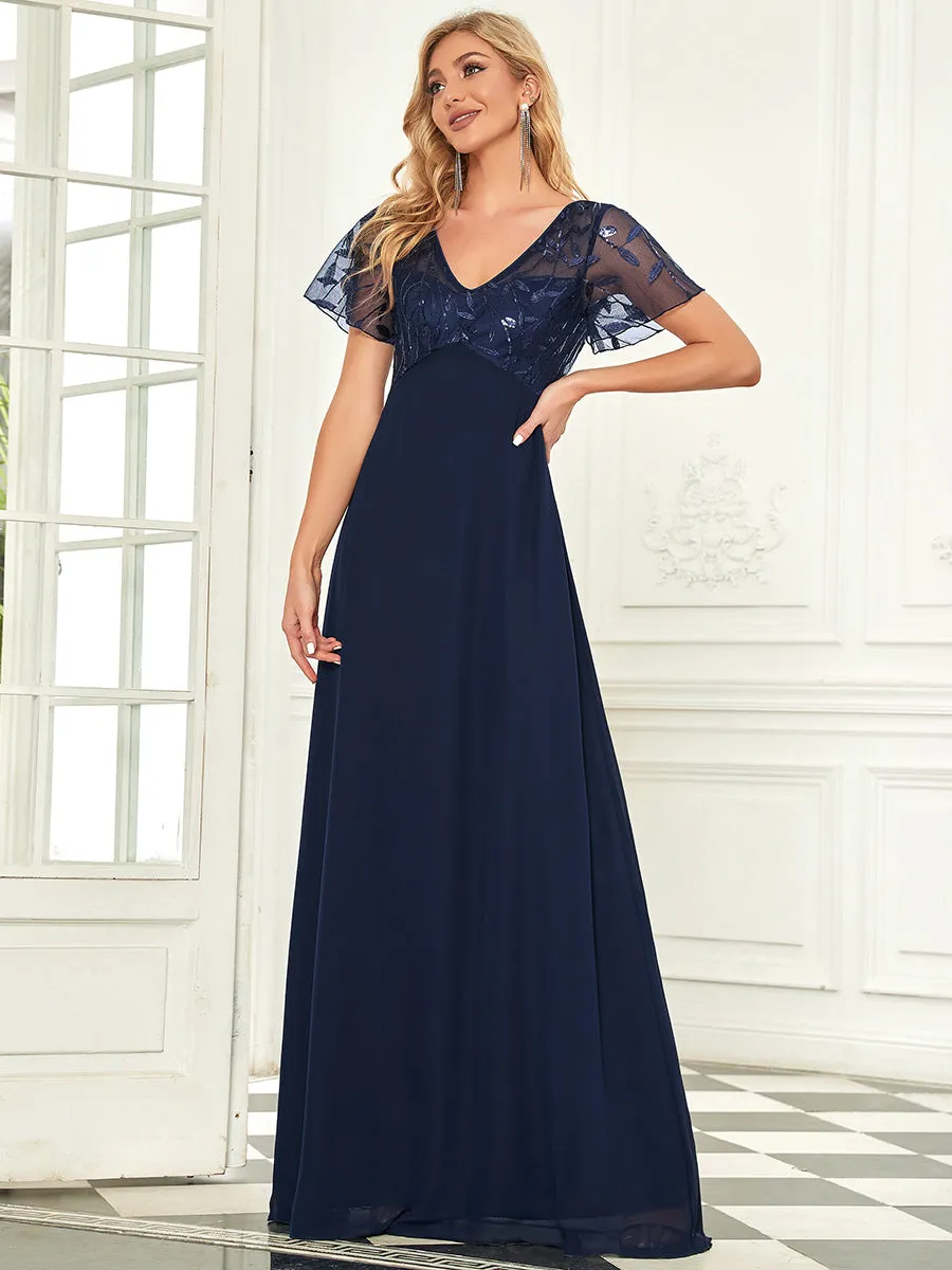 Ever-Pretty Floral Lace Sequin Print Evening Dresses  with Cap Sleeve EZ07706