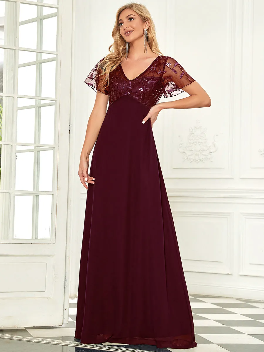 Ever-Pretty Floral Lace Sequin Print Evening Dresses  with Cap Sleeve EZ07706