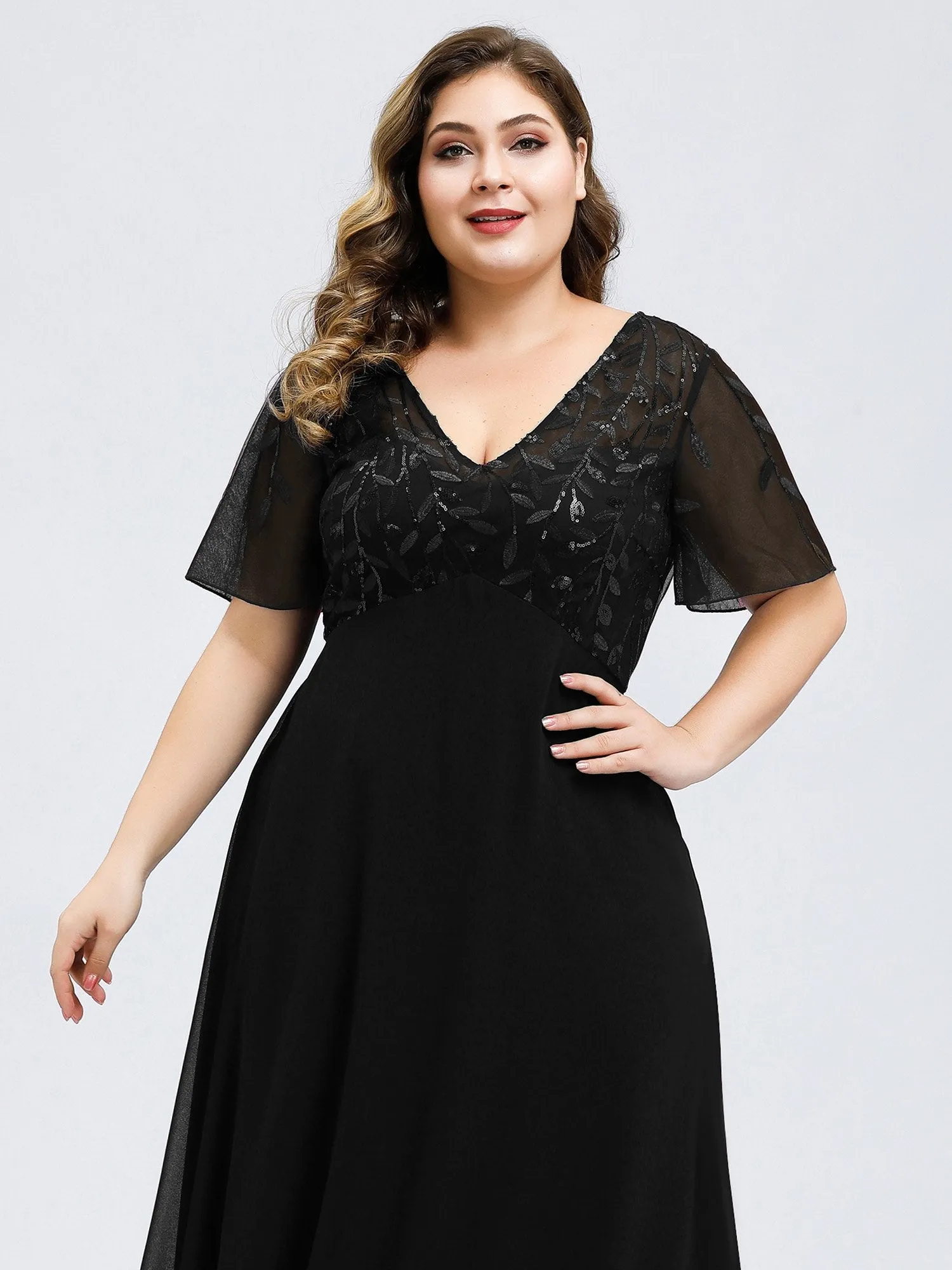 Ever-Pretty Floral Lace Sequin Print Evening Dresses  with Cap Sleeve EZ07706