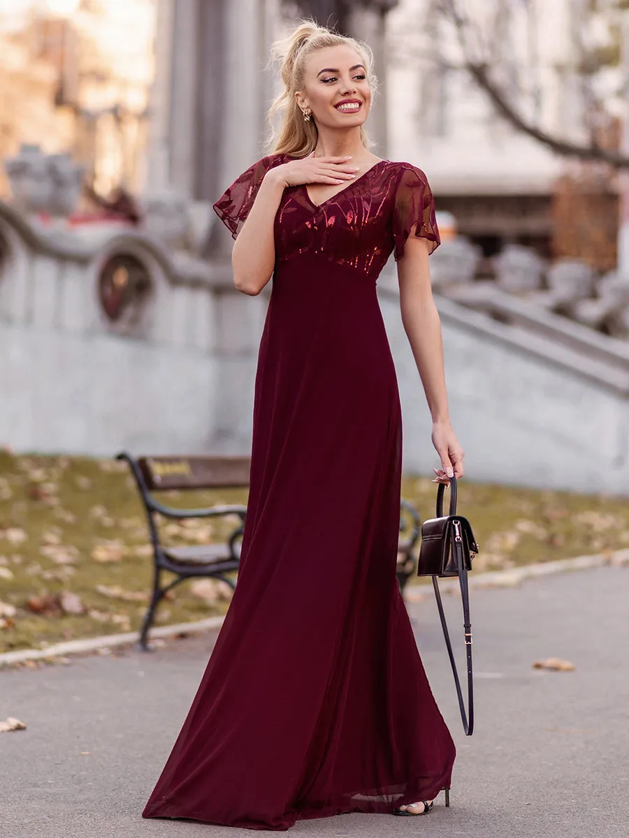 Ever-Pretty Floral Lace Sequin Print Evening Dresses  with Cap Sleeve EZ07706